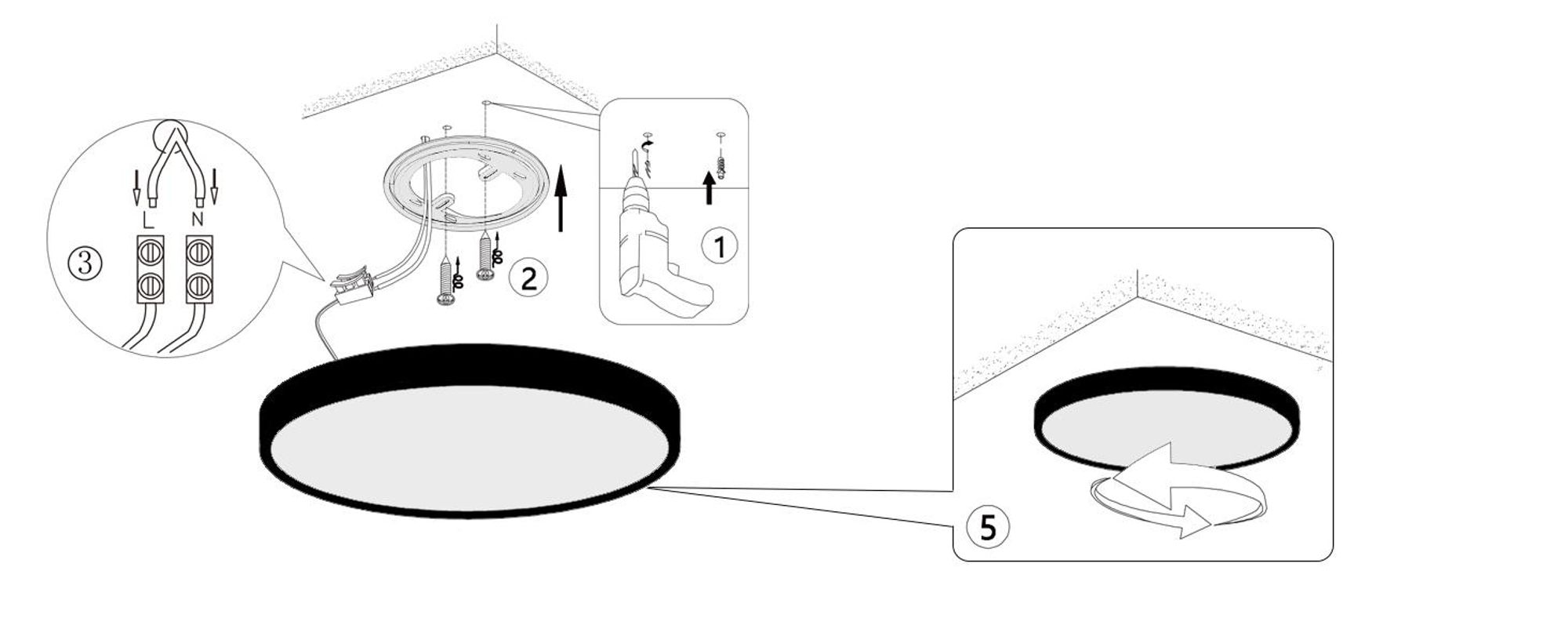 ZMH Plafonnier LED salle de bain - Ø30cm lampe de salle de bain noir lampe de cuisine ronde chambre à coucher éclairage de plafond 24W lampe de couloir 3000K lampe de salle de bain cuisine couloir