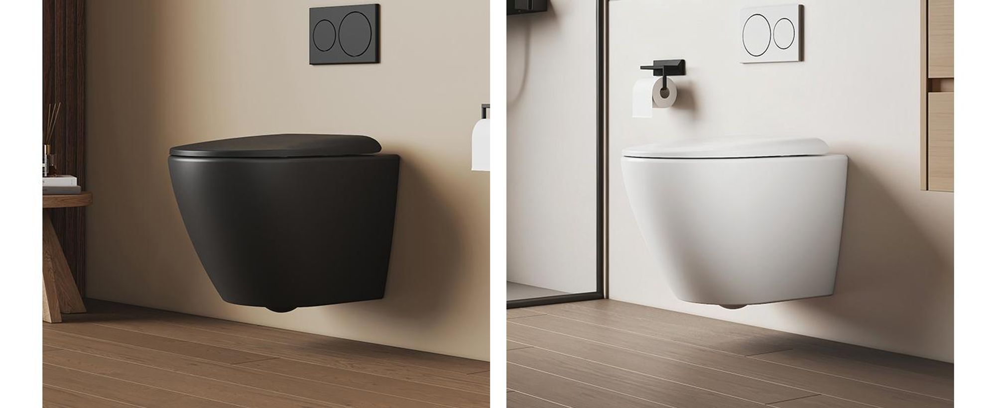 EMKE Hänge-WC spülrandlos Keramik Wassersparend Wandmontage Toilette mit Direktspülung Doppel-Loch-Gegenspülung Soft-Close Deckel Mattschwarz
