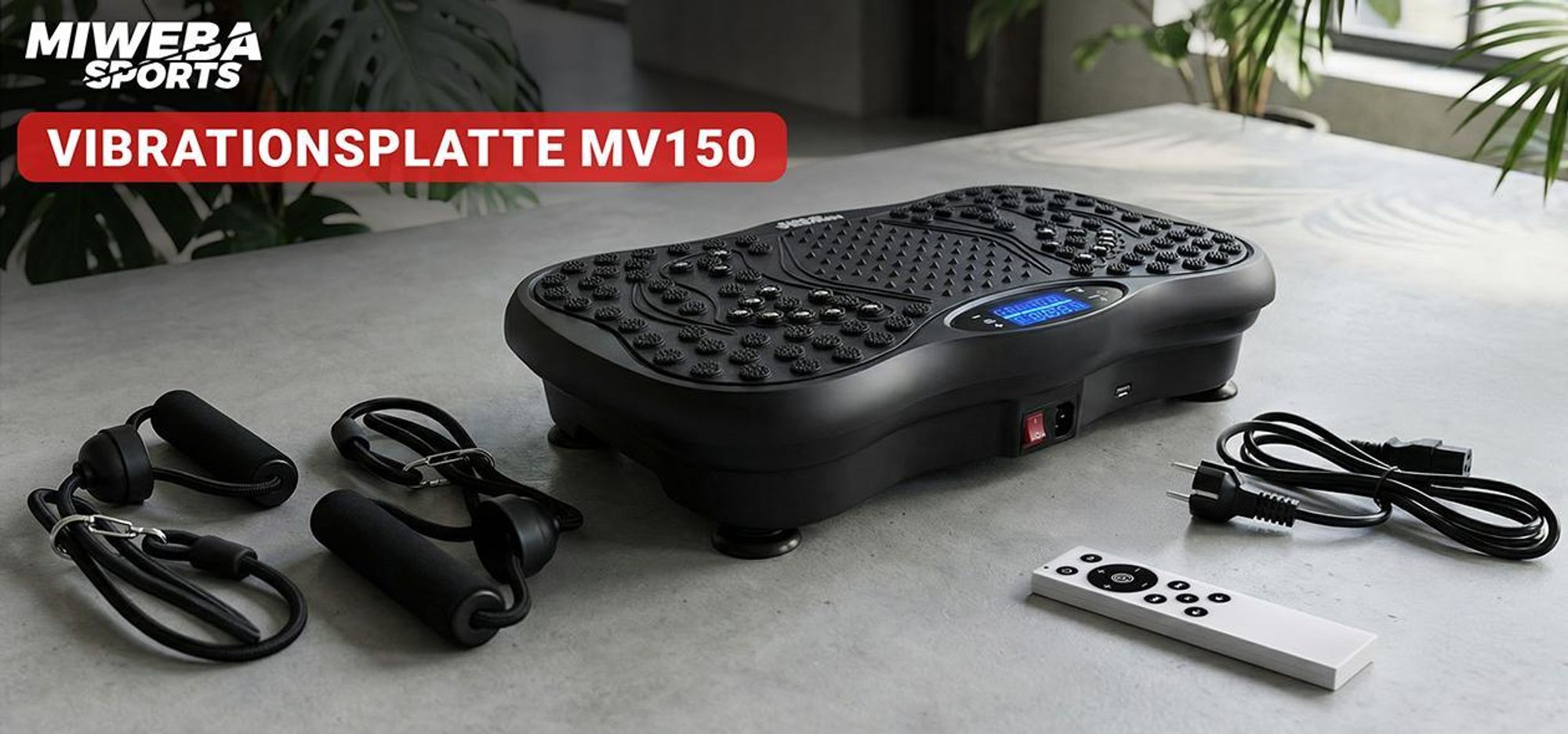 Miweba Sports Vibrationsplatte MV150 | Vibroplatte - LCD Vibrotrainer - Trainingsgerät - bis 150 kg - 120 Intensitätsstufen - Fernbedienung (Weiß)