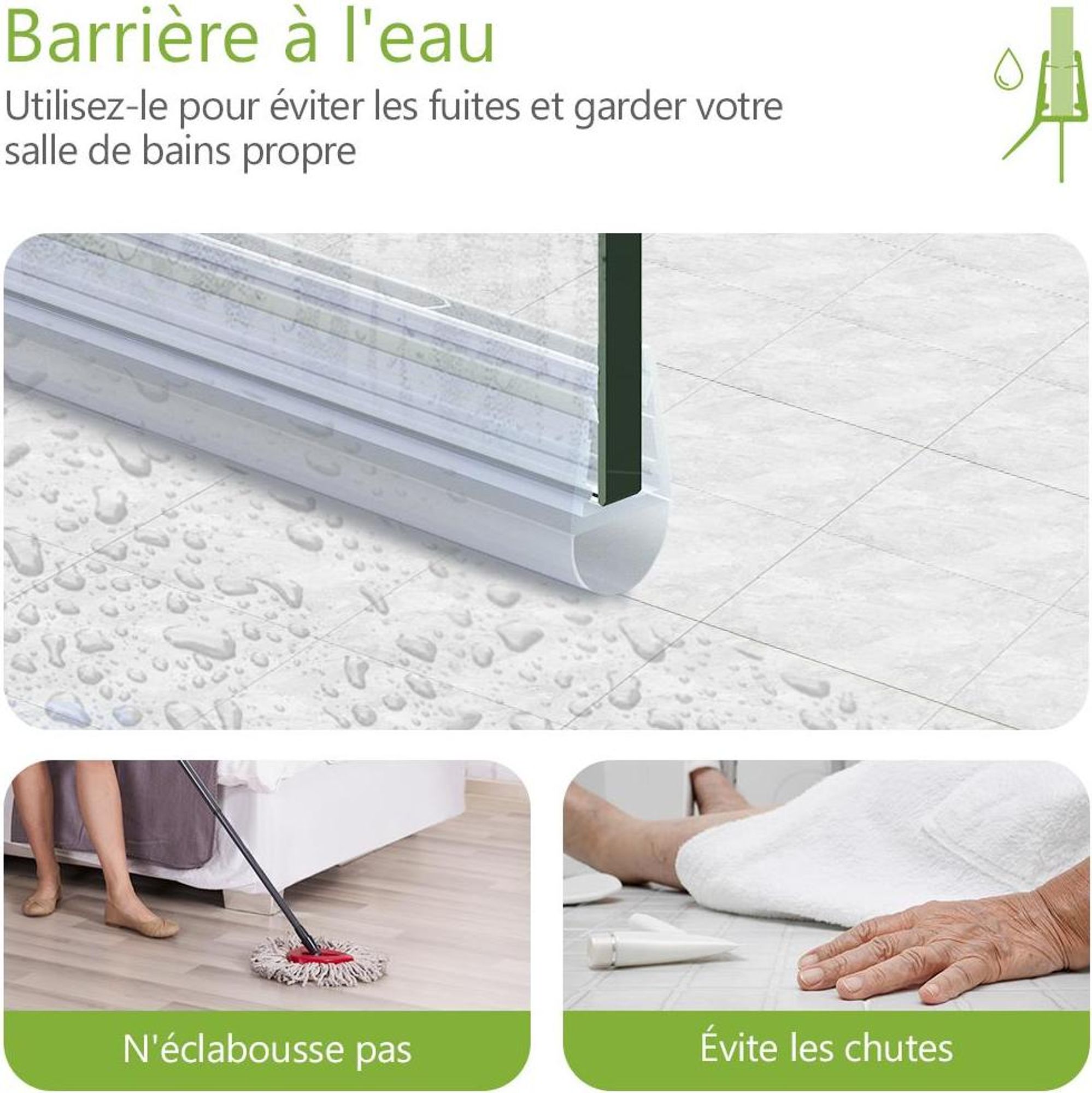 S'AFIELINA Joint de douche 2 pièces 100cm pour verre de 7-8mm - joint de remplacement déflecteur d'eau anti-vague pour cabine de douche salle de bain