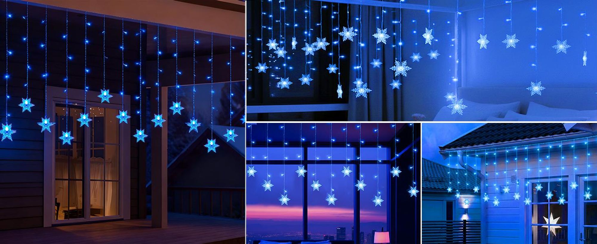LED Schneeflocke Lichterkette Blau Lichtervorhang 8 Lichtmodi Innen Party Garten Fenster Weihnachten Beleuchtung