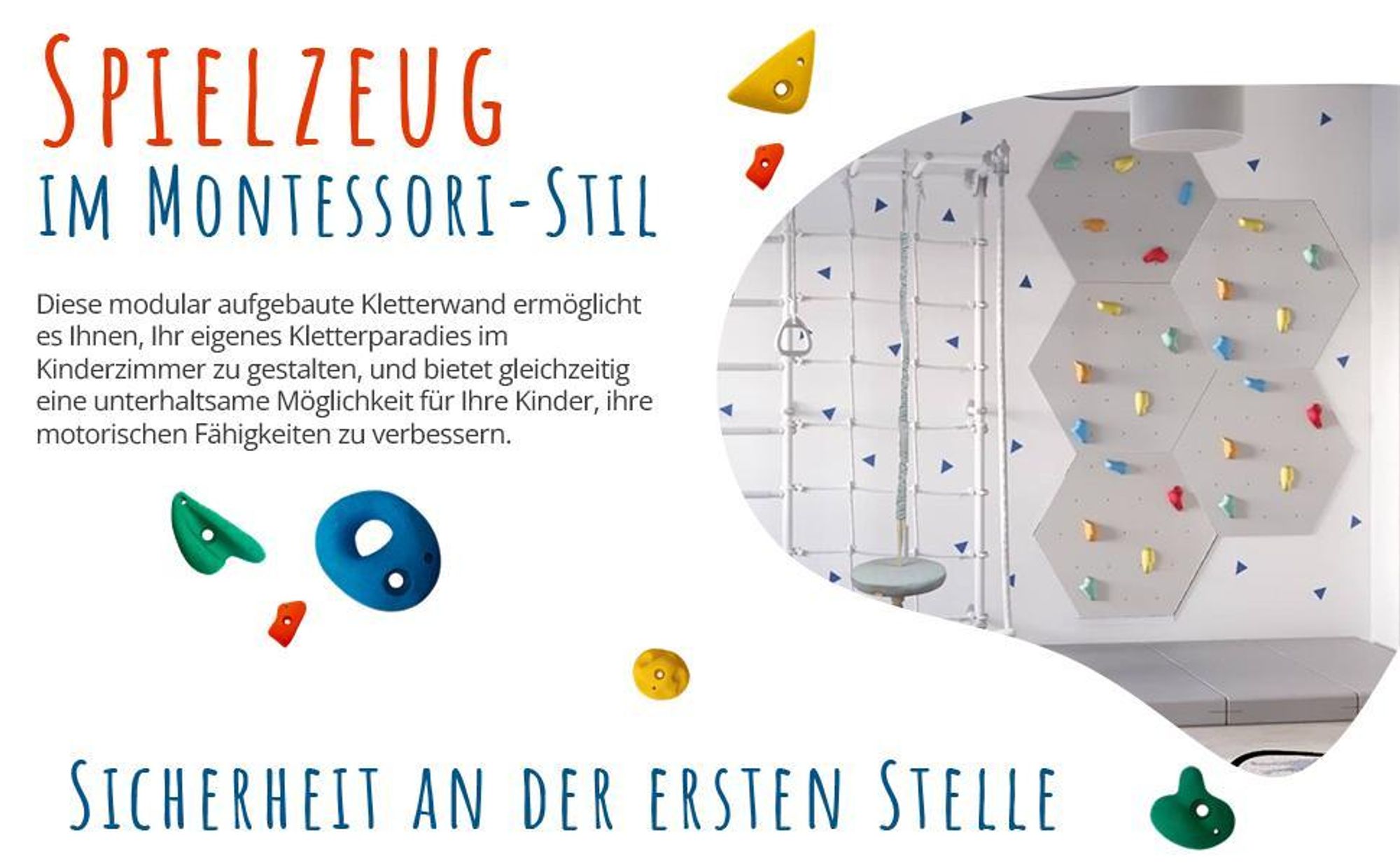 Create for you - Kletterwand, 3x Wandpaneel 150x100 cm, 15 Grauen Klettergriffen
