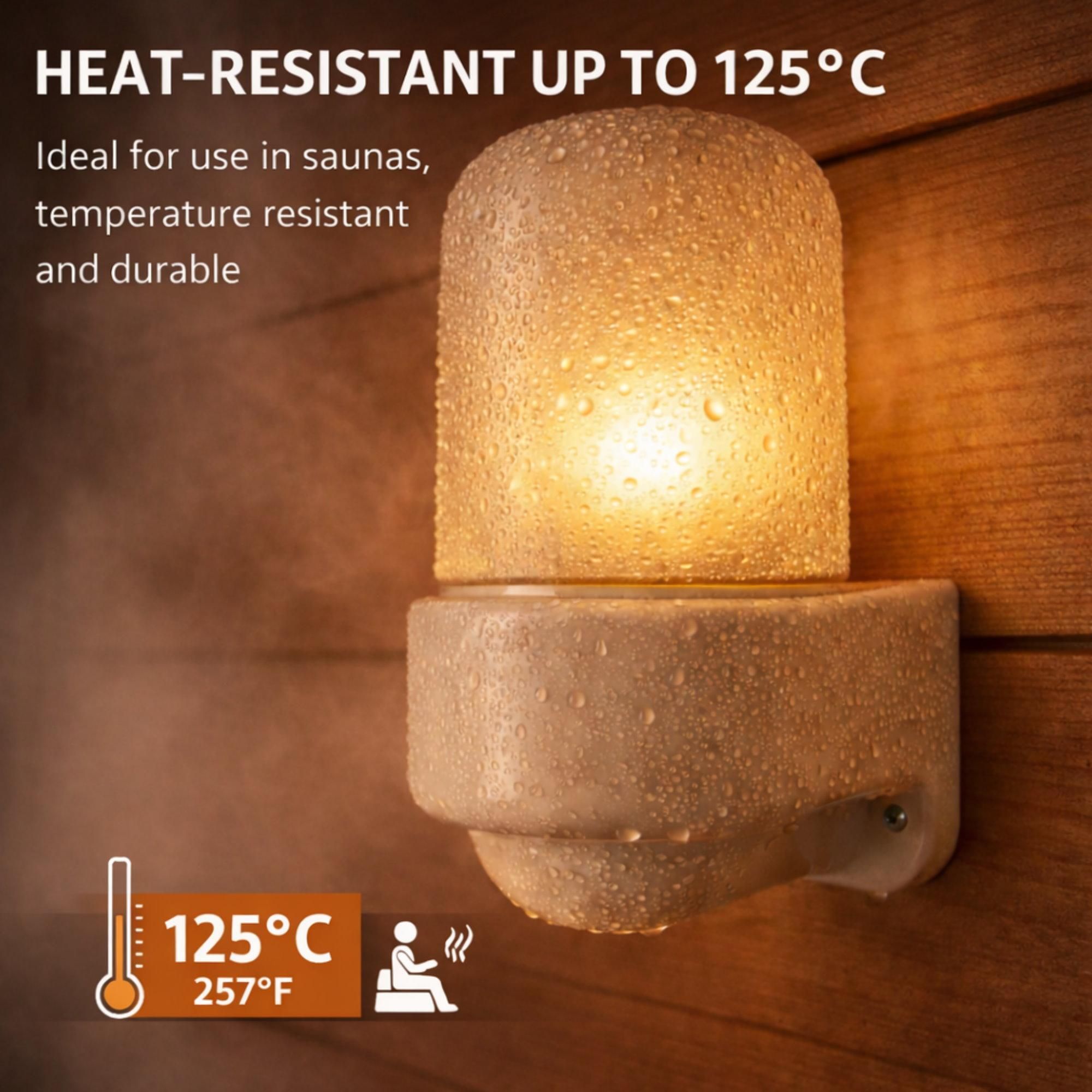 Porzellan Sauna Wandleuchte E27 IP54 mit Glaskuppel