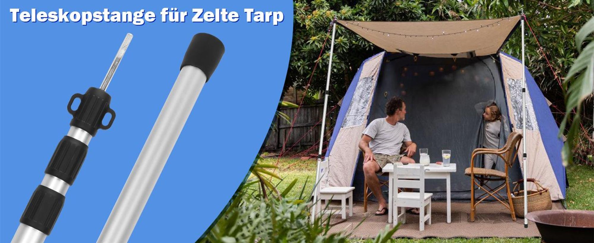 4x Zeltstange, Tarpstange, Zeltstäbe, Teleskopstange, Aufstellstange, 87.5-234.5cm Höhenverstellbar, für Zelt, Tarp, Sonnensegel oder Plane