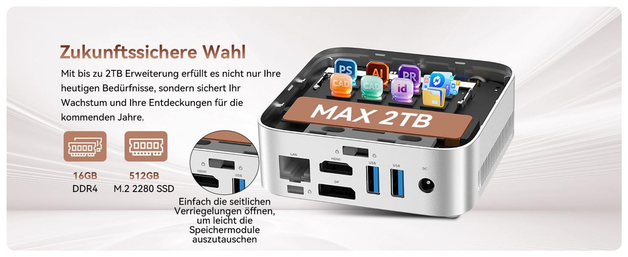 Blackview Huidun H80 MiniPC Desktop PC, AMD Ryzen 5 3500U, 16GB DDR4, 512GB SSD, Dual-Gigabit-LAN, Dual-4K-Ausgang, VESA-Montage, ultra-leise (26dB)