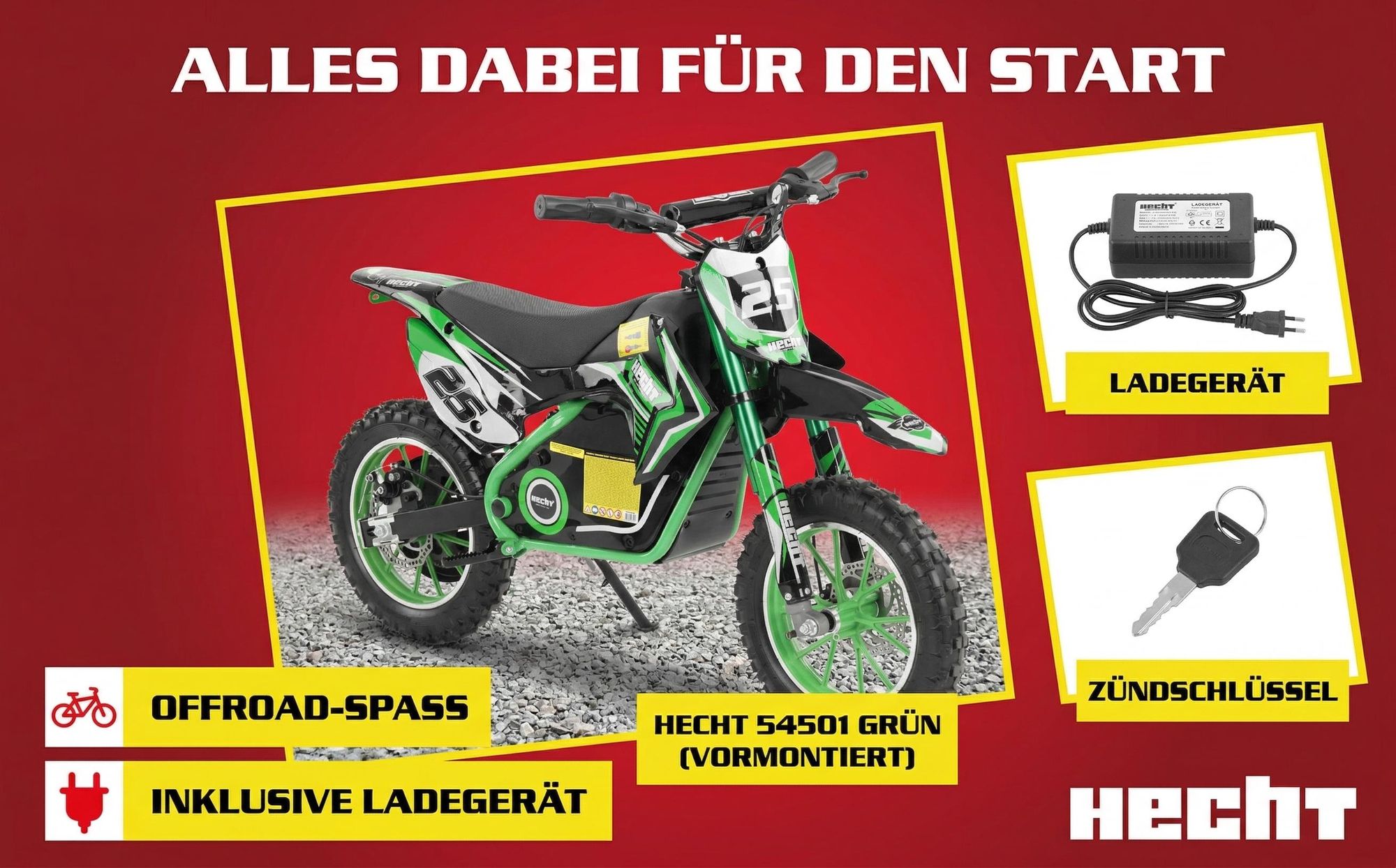 HECHT 54501 Pocketbike | Grün | 500W | 25km/h | 36V | 8Ah Akku | 8-12h Ladezeit