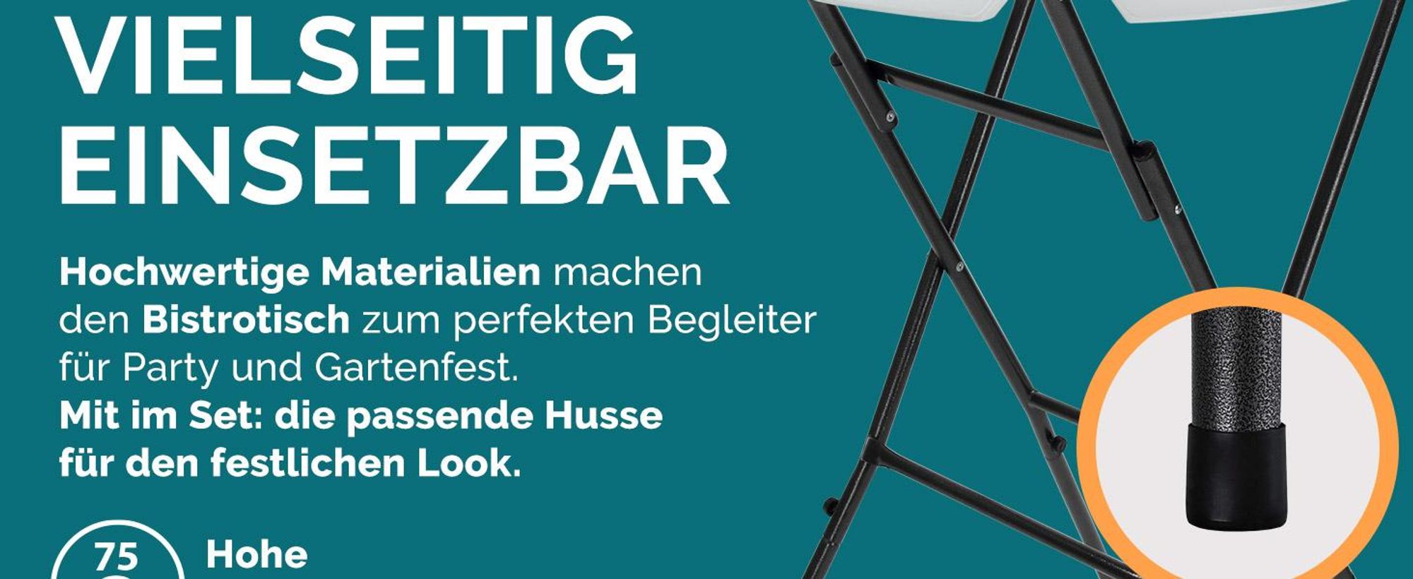 CASARIA® Stehtisch mit Husse Weiß 72 cm Set Klappbar Bistrotisch Rund 110 cm Hoch Outdoor Klapptisch Wetterfest Garten Partytisch Bartisch Hochzeit
