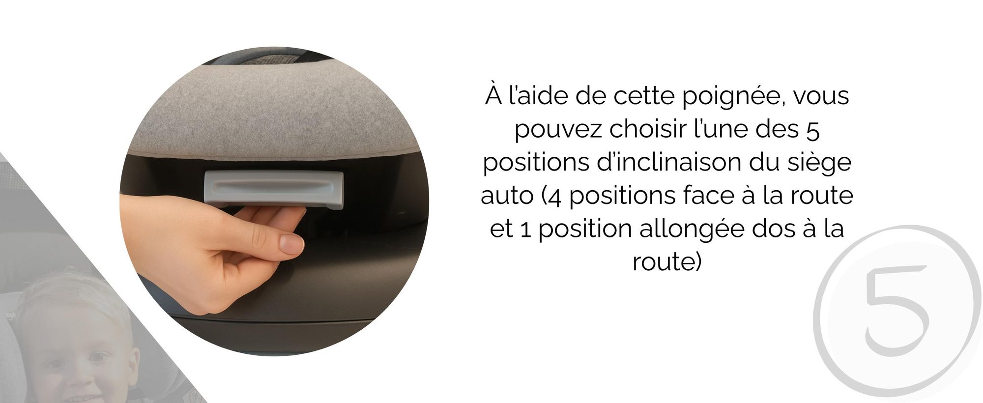Poignée de réglage du siège auto KidsZone avec 5 positions d’inclinaison