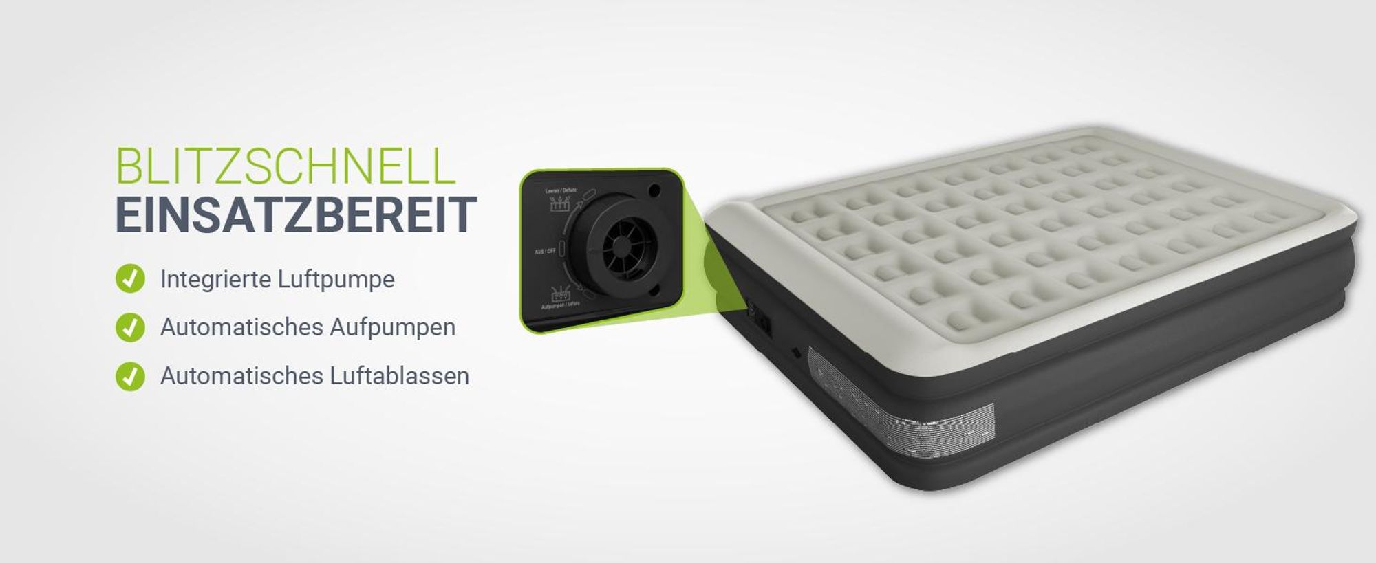 Juskys Luftmatratze Sapri L in Grau / Anthrazit - 2 Personen Luftbett selbstaufblasend mit Pumpe