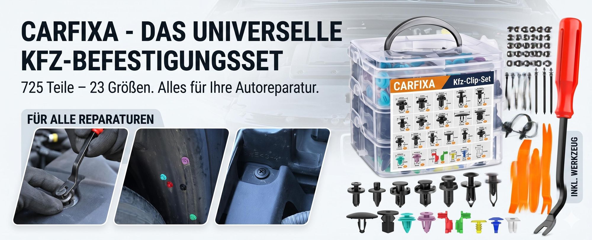 725er Universelles Auto-Befestigungsset, Auto Befestigungsclips und Werkzeuge in 23 verschiedenen Größen - CARFIXA