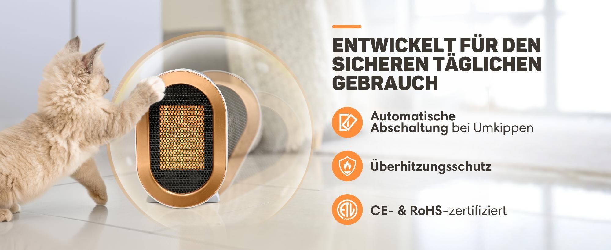 Vulpes Goods Keramik Heizlüfter - Keramik Heizung - 1200 Watt Heizung - 2 Leistungsstufen - Elektrischer Heizlüfter - Heizlüfter - Weiß