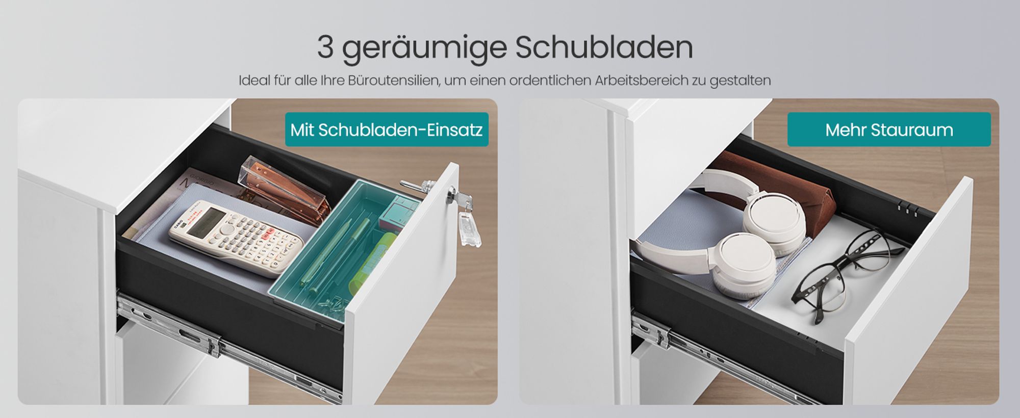 SONGMICS Schubladenschrank, Rollcontainer, Aktenschrank, Metallschrank, Druckertisch, abschließbar