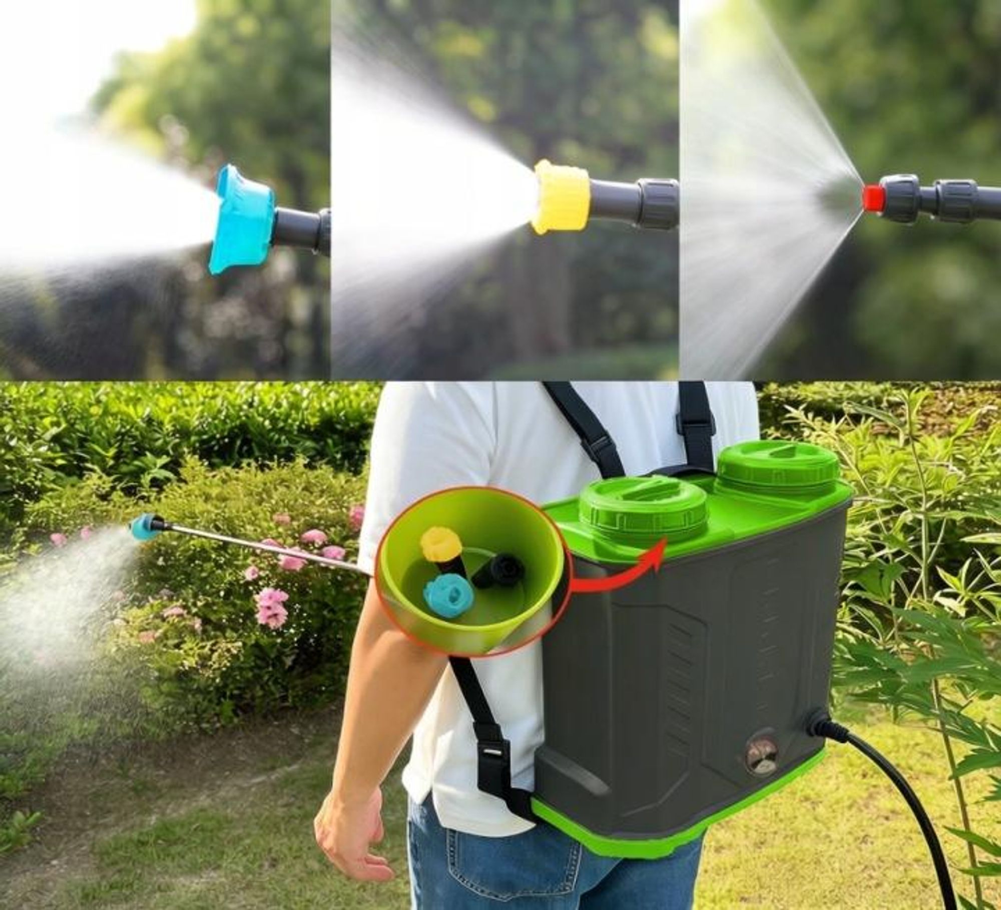 Opryskiwacz Ogrodowy Akumulatorowy Plecakowy Elektryczny 16L 3 Dysze Sitko