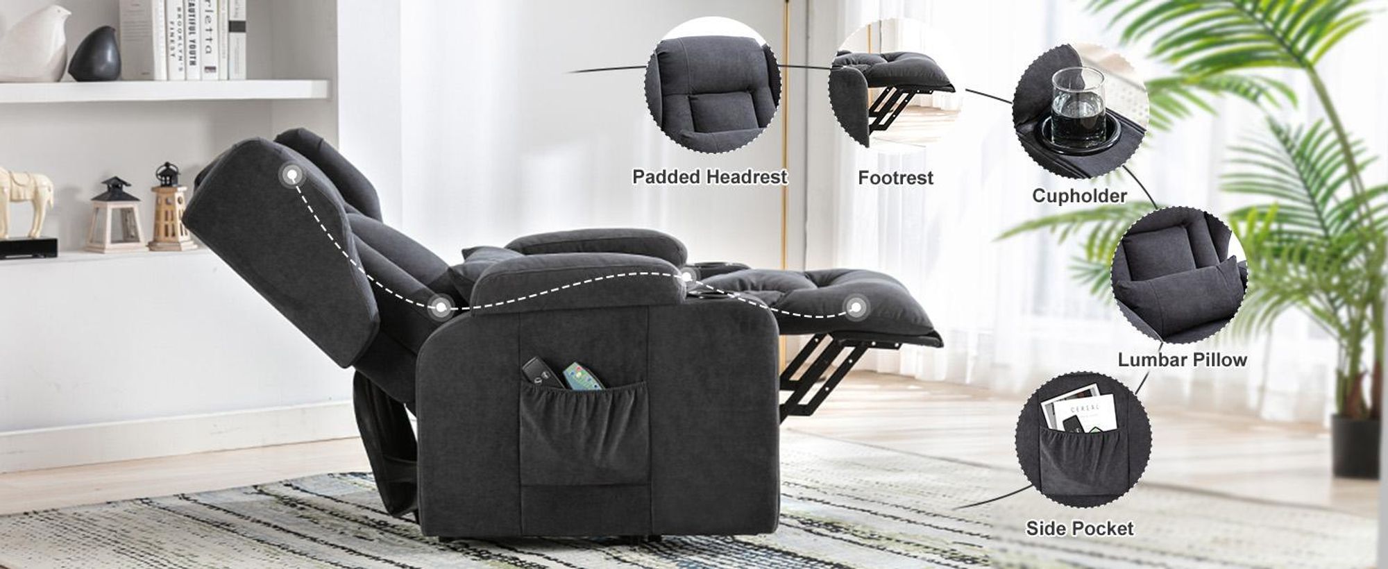 Fauteuil Relax Inclinable Avec Massage Et LED - Électrique, 150 Kg Max - Noir - Pour Salon, Home Cinéma