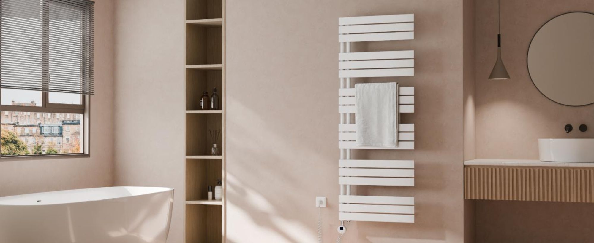 S'AFIELINA Handtuchheizkörper Elektrisch 1320x600mm, Badheizkörper Elektrisch mit Thermostat, WiFi, programmierbarem Timer, LCD-Anzeige, 800 W, Weiß