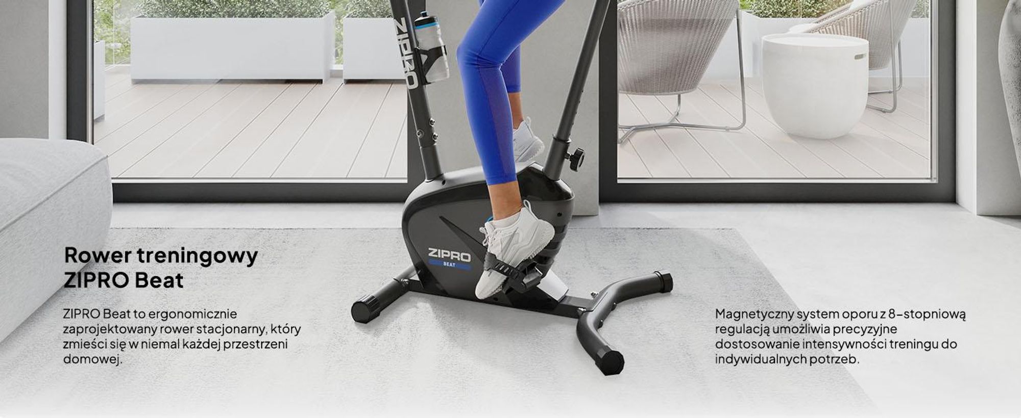Rower treningowy Zipro Beat – magnetyczny rower fitness Masa obrotowa Cichy rower treningowy do użytku domowego Pomiar tętna, uchwyt na butelkę i wyświetlacz LCD 120 kg