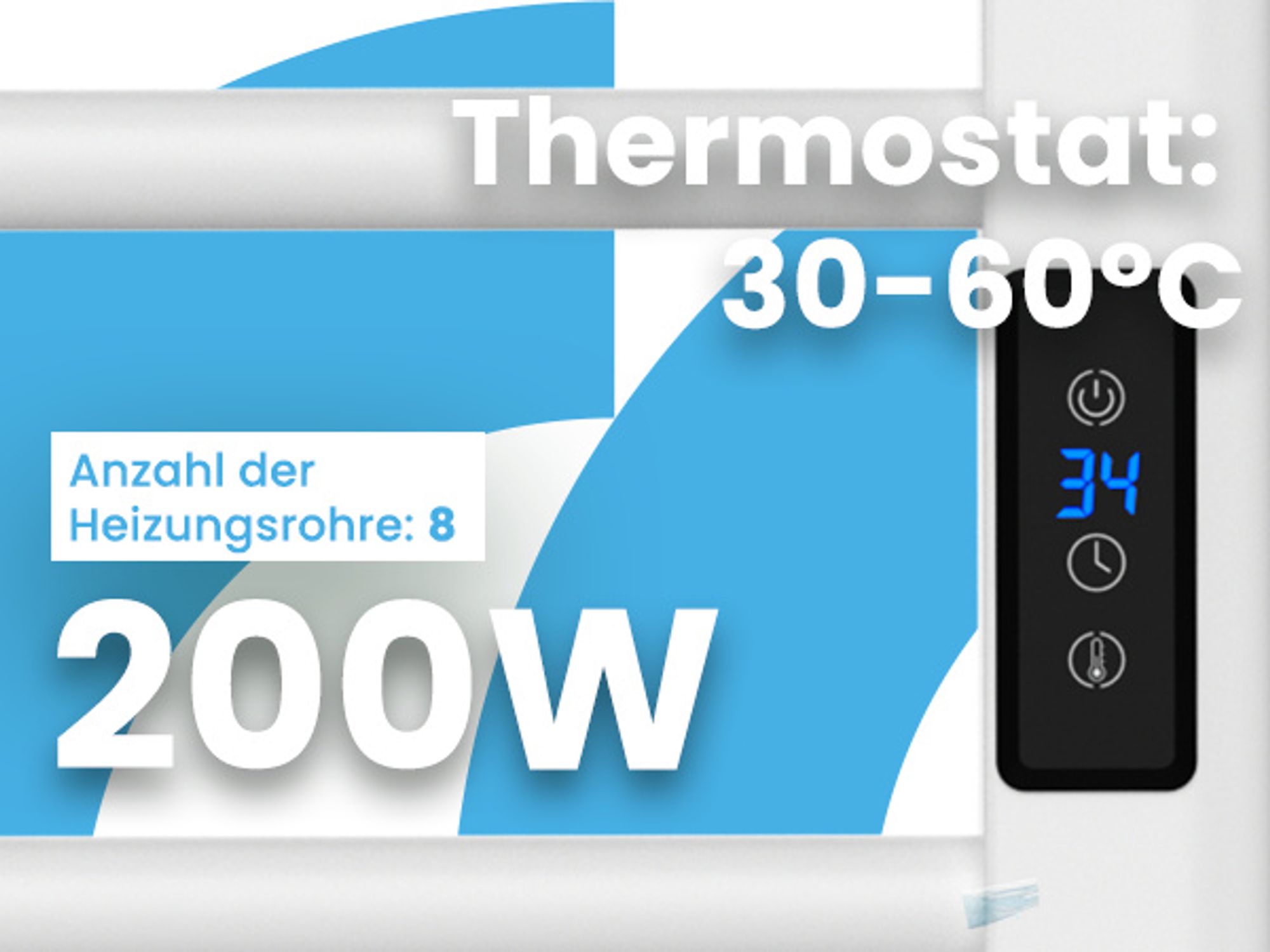 MalTec Badheizkörper Heizkörper BH200W Elektro Handtuchtrockner Thermostat Weiss 80/90*50cm LCD Timer