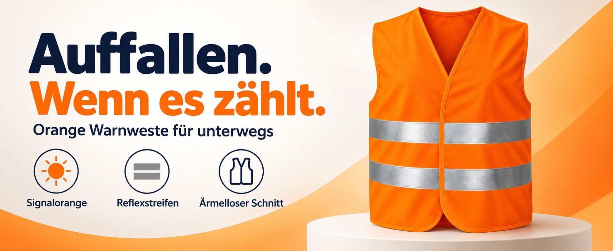 Orange Warnweste mit zwei silberfarbenen Reflexstreifen und ärmellosem Schnitt