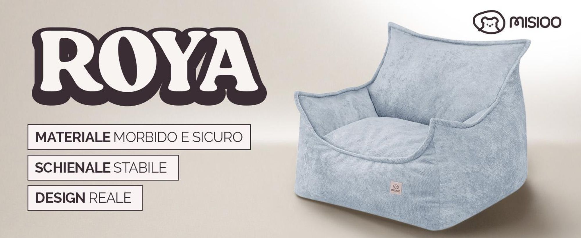 Poltrona per bambini MISIOO Roya Chenille – Poltrona per la cameretta dei bambini, morbido pouf per bambini, divano a sacco da pavimento, cernila di alta qualità, 80x73x58 cm
