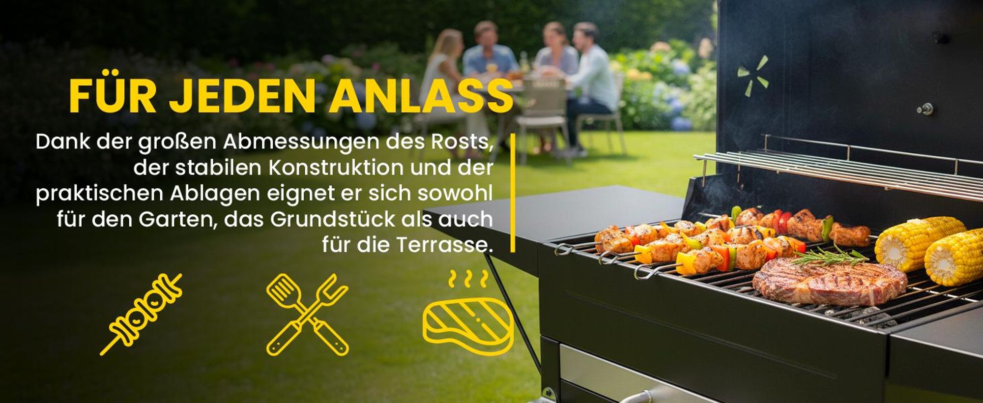 Holzkohlgrill Grillwagern mit Deckel, Kamin und Thermometer
