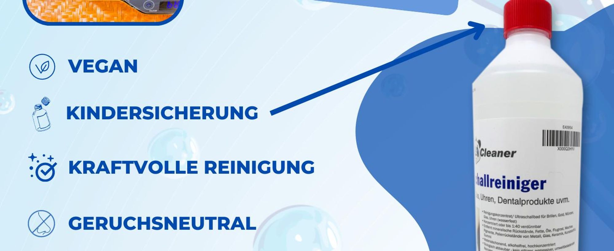 PandaCleaner Ultraschallreiniger für Ultraschallbad - 1000ml Konzentrat für Brillen & Dentalprodukte - Ultraschallreiniger