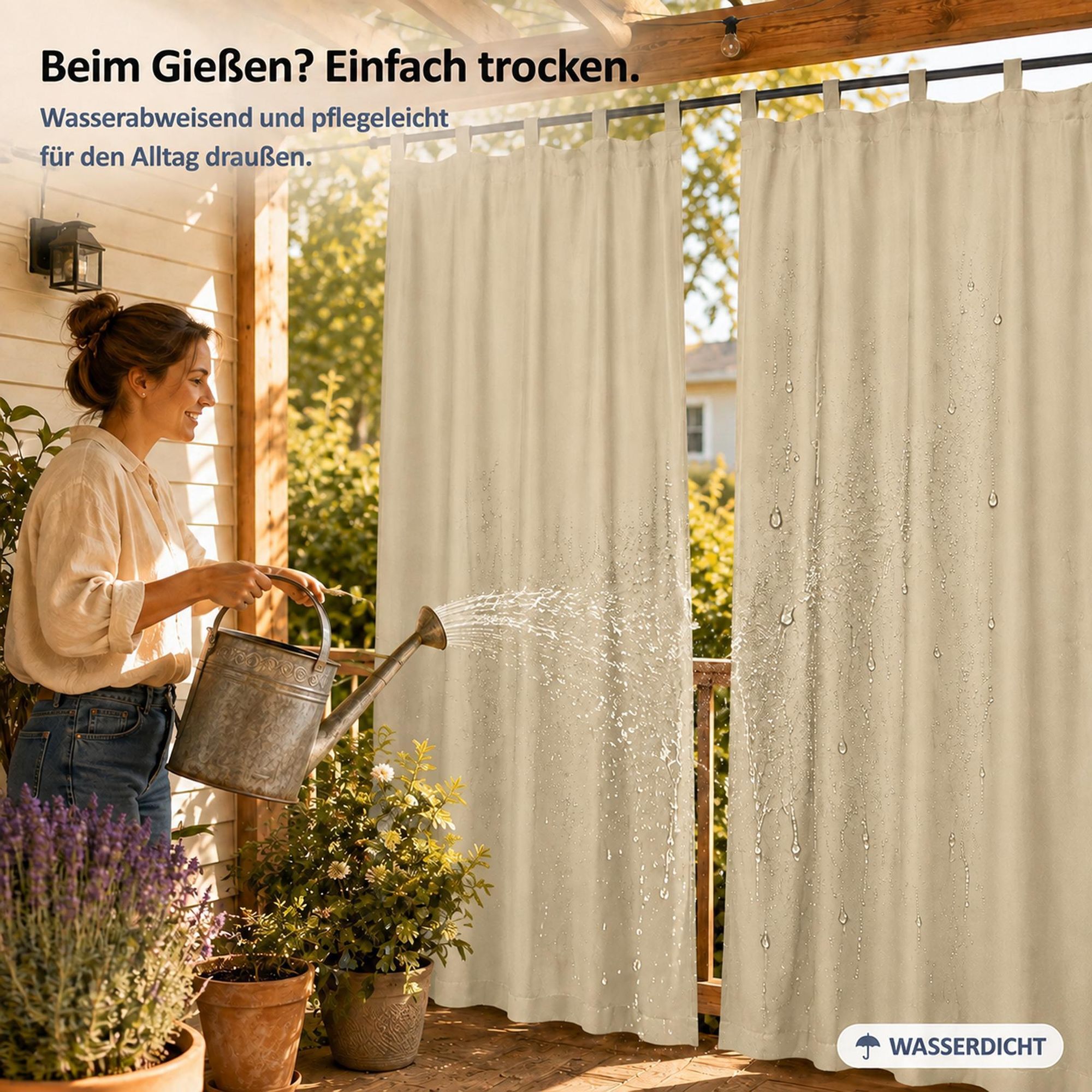 2Stk Outdoor Vorhang Wasserdicht mit Klettverschluss Schlaufen - Beige Thermovorhang Blickdicht Garten Terrasse Pergola Balkon B*H: 132x213cm