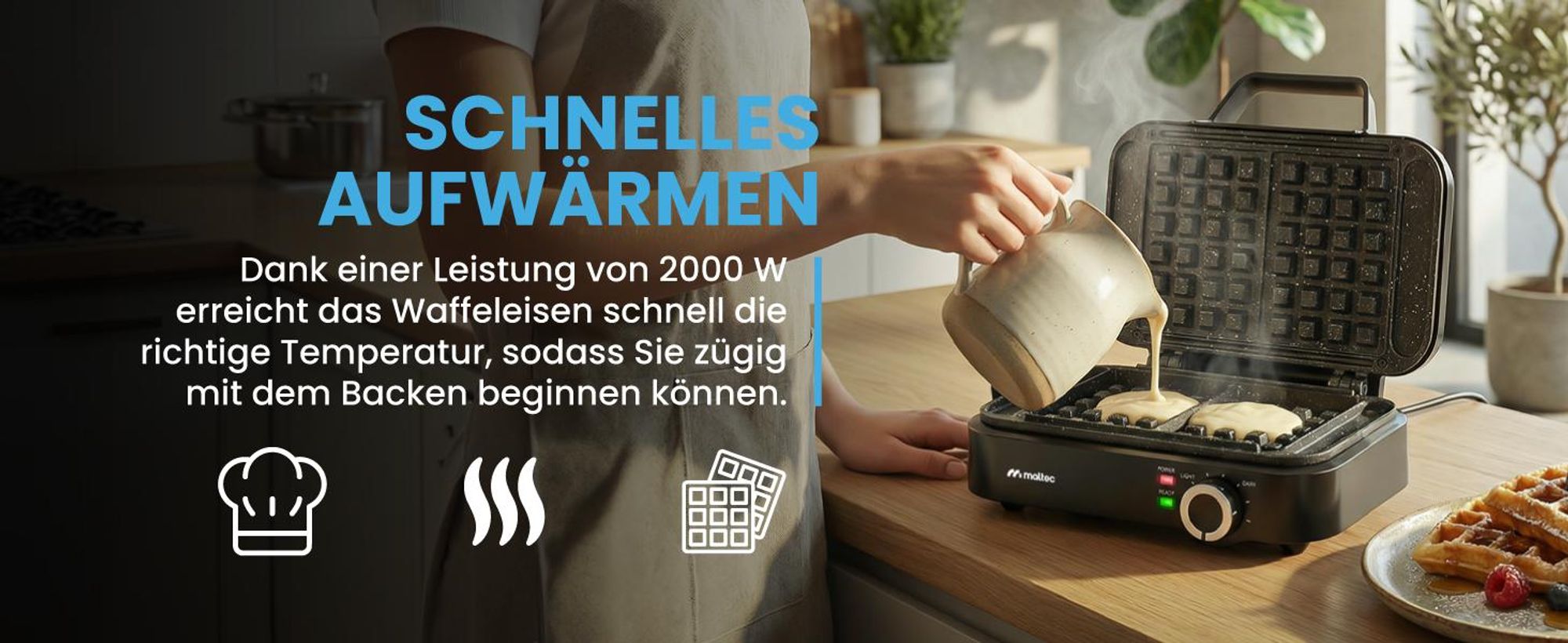 Waffeleisen knusprig Doppelt Belgische Waffeln Antihaft Sperre mit Temperaturregelung Schwarz