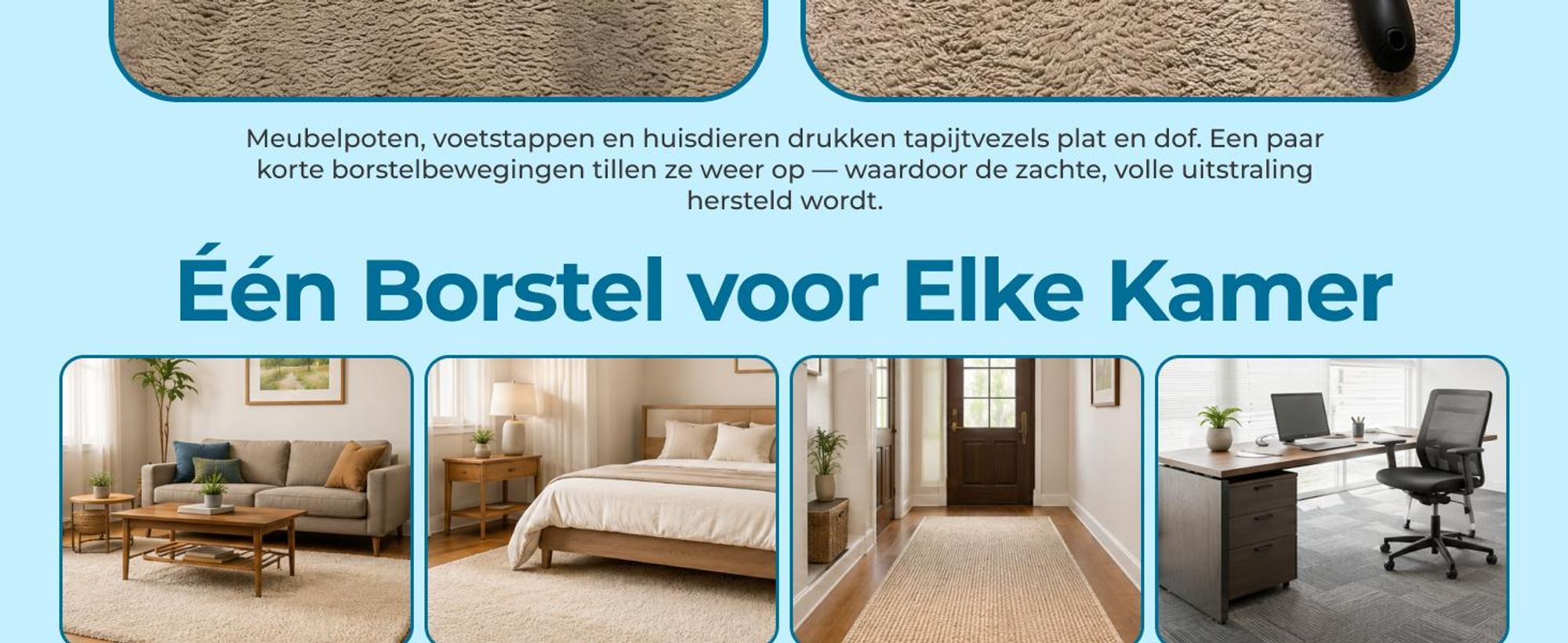Glissimo - Tapijt Borstel - Vezels losmaken - Ook geschikt voor huisdieren - tapijt herstellen - Geplet tapijt herstellen - Ergonomisch