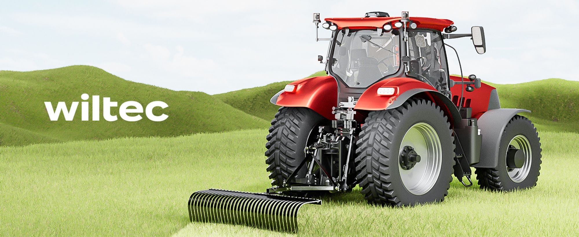 Wiltec Rasentraktor Heuharke mit 152 cm Arbeitsbreite, Heurechen mit 32 Harkenzinken, Rechen mit 3-Punkt-Aufstecksystem mit 360° Drehung