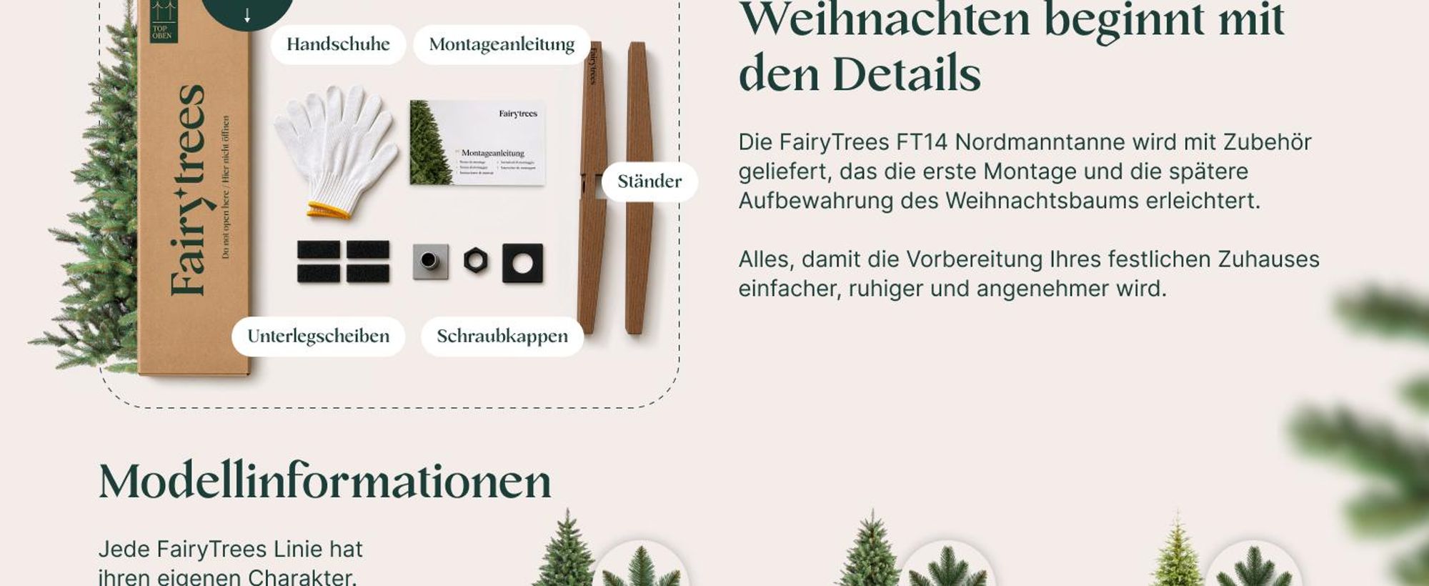 FairyTrees Weihnachtsbaum künstlich 220cm NORDMANNTANNE mit Christbaum Holzständer |  Tannenbaum künstlich mit grünem Stamm |  EU