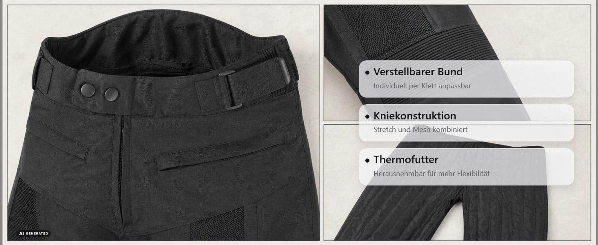Bogotto Vysio wasserdichte 2in1 Motorrad Textilhose, schwarz, XL