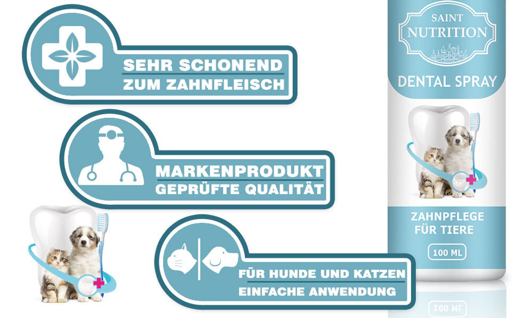 Saint Nutrition® – Dental Spray - für Hunde und Katzen – Zahnsteinspray – Mundgeruch entfernen – gegen Mundgeruch – Zahnreinigung und Zahnpflege