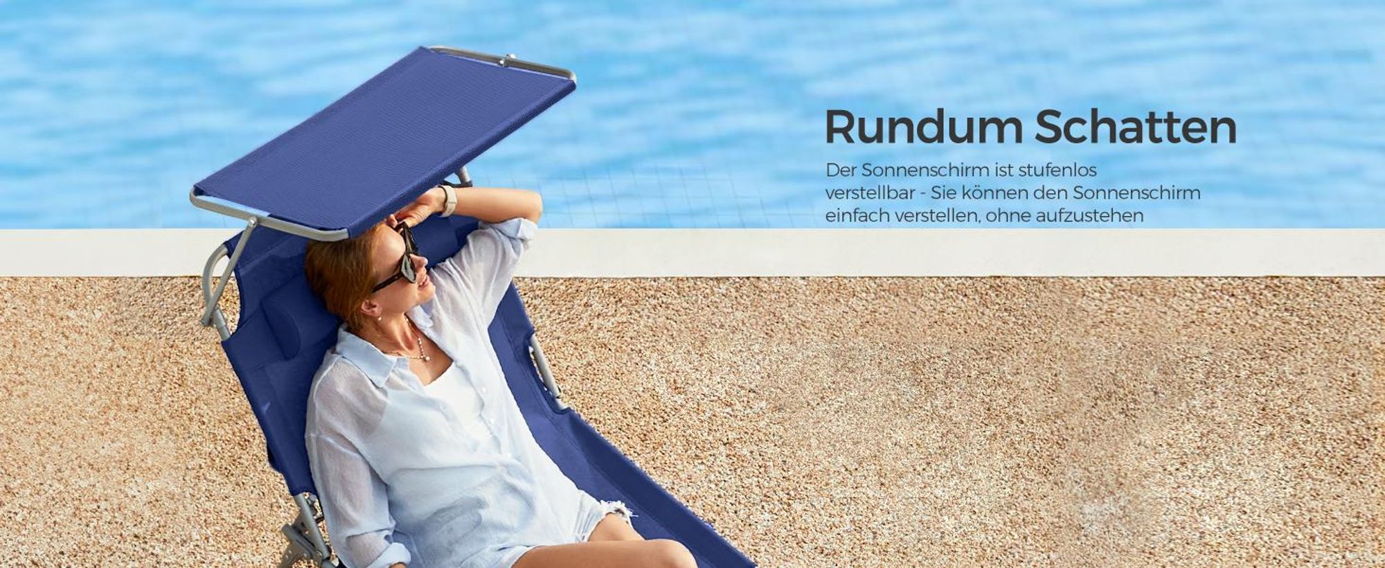 SONGMICS Gartenliege, groß, klappbarer Liegestuhl, 200x71x38cm dunkelblau