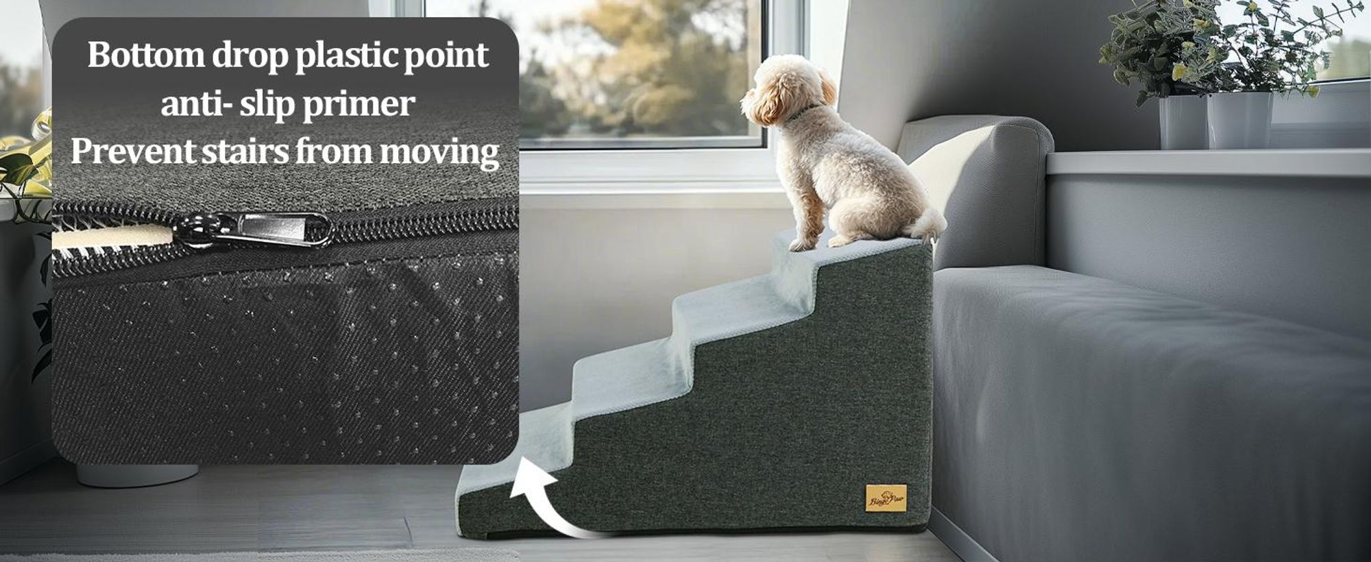 WISFOR 4-stufige Hundetreppe, Rutschfeste Haustierrampe Treppen, Abnehmbarer Bezug, Hundestufen mit hochdichtem Schwamm