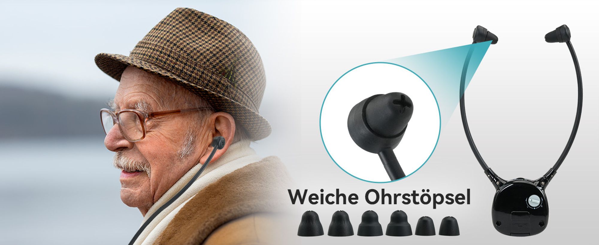 Retekess TA008 Kabellose Kopfhörer für Fernseher, Kopfhörer Tv, 2.4G Low Latancy, Ein Schlüssel-Hörverstärker, Einstellbare Dämpfung, Duale Batterie -