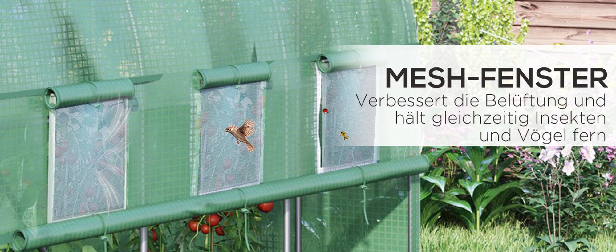 Outsunny Foliengewächshaus, 2,95x2x2 m Tunnel-Gewächshaus, Winddichtes Treibhaus