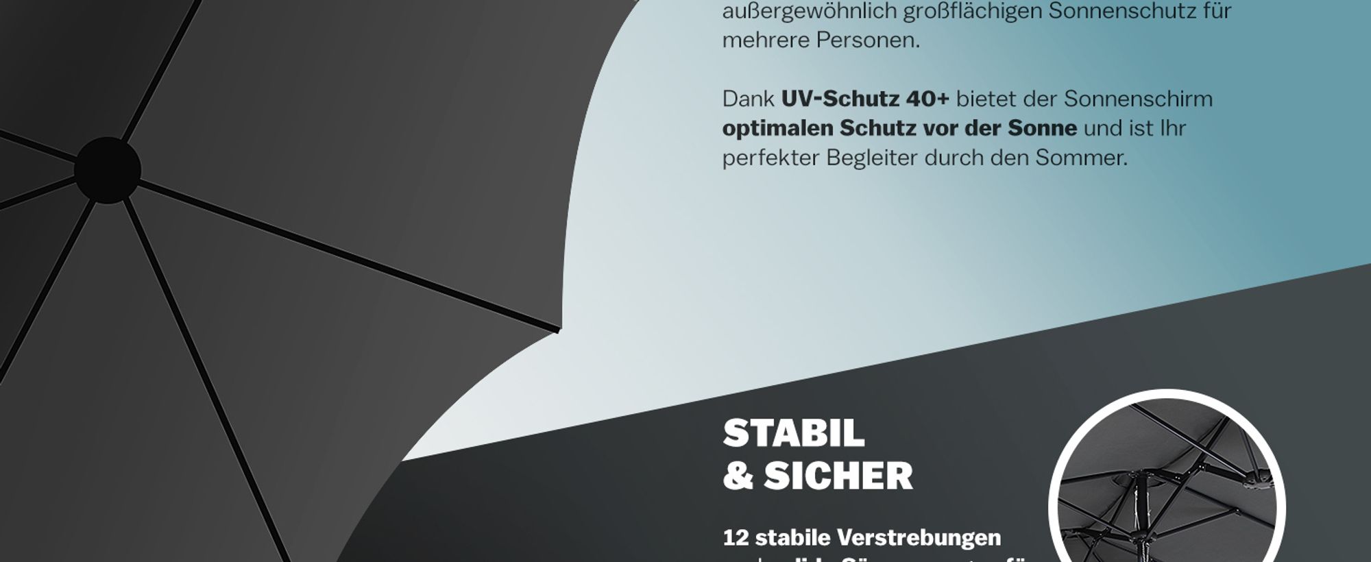 KINGSLEEVE® Sonnenschirm 460x270 cm UV Schutz 80+ Schutzhülle Kurbel Stabil Groß Garten Terrasse Balkon Doppelter Marktschirm Gartenschirm Anthrazit