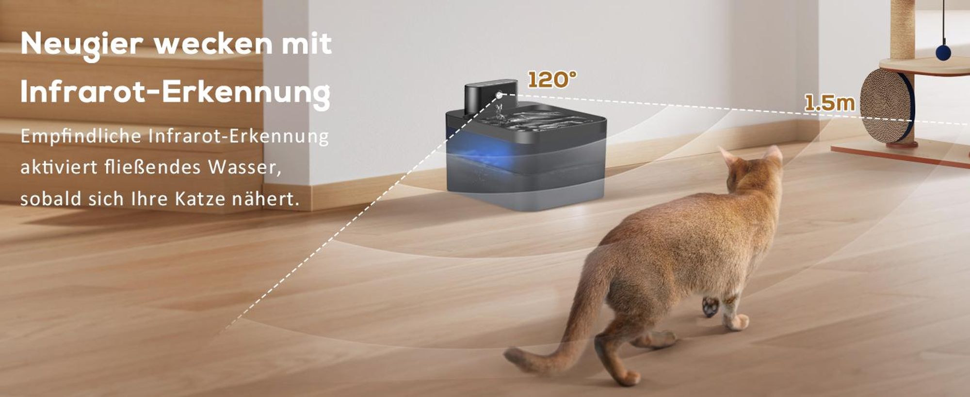 Trinkbrunnen, Haustier Wasserspender, Katzen Trinkbrunnen, Katzenbrunnen, 2.2L Automatischer Trinkbrunnen, Leise, mit Bewegungsmelder, BPA-Frei