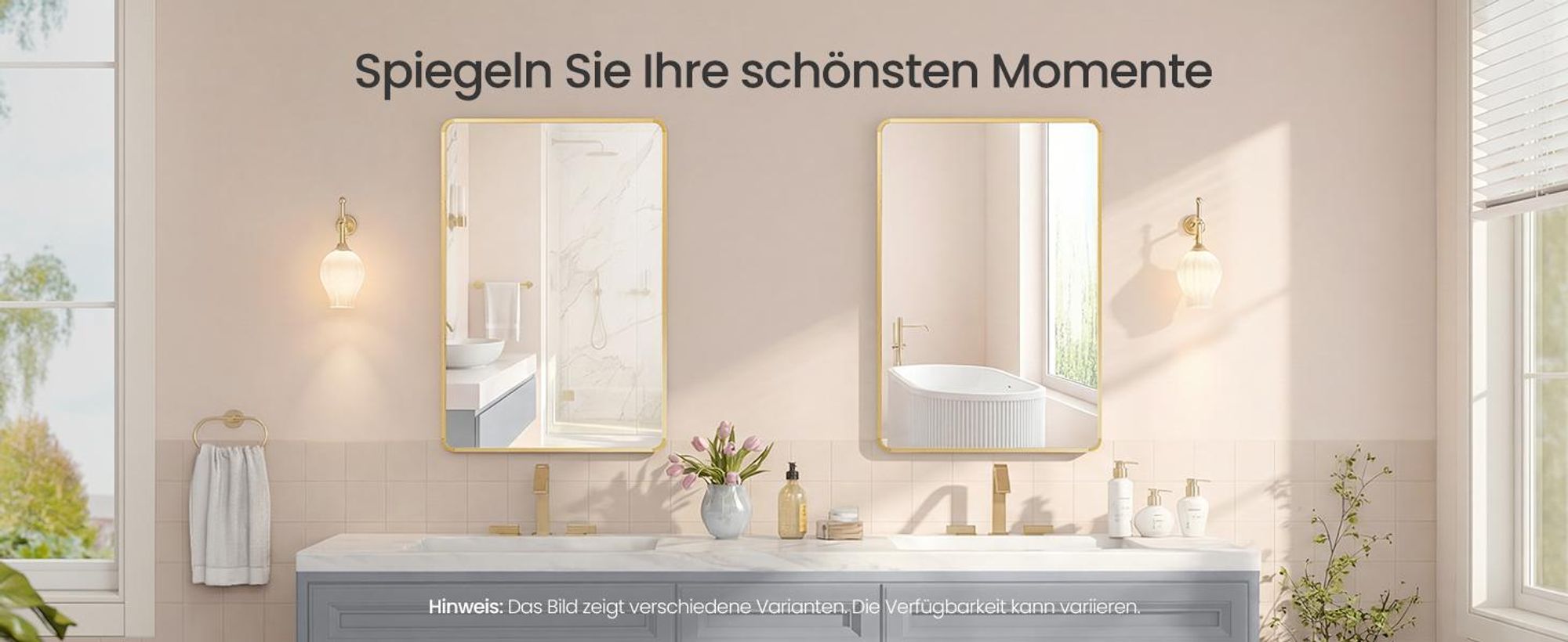 SONGMICS Wandspiegel, rechteckiger Spiegel, Aluminiumrahmen, 91 x 61 cm, mit Sicherheitsfolie, 2 Aufhängemöglichkeiten, gold
