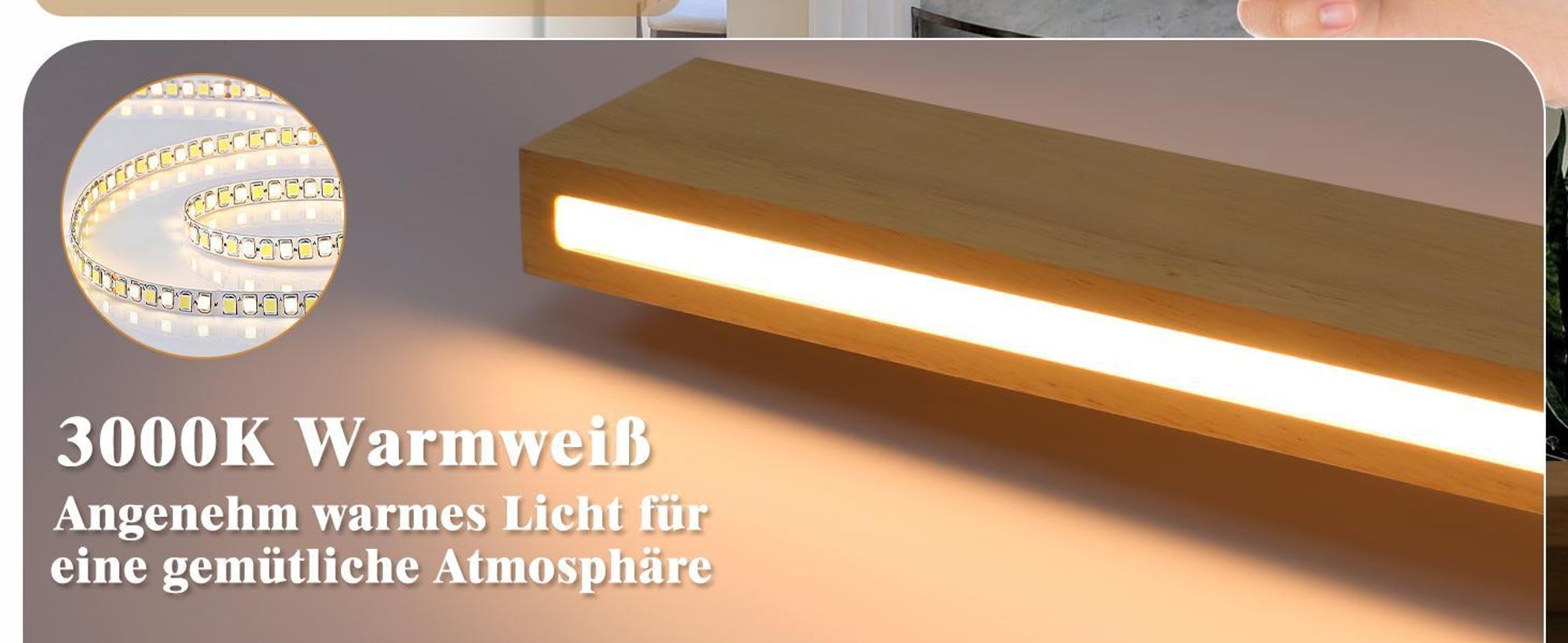 ZMH LED Applique murale intérieure - 52CM Bois Moderne Lampe de couloir Up et Down Design 17W Lampe de cage d'escalier Indirecte 3000K Blanc chaud Eclairage mural