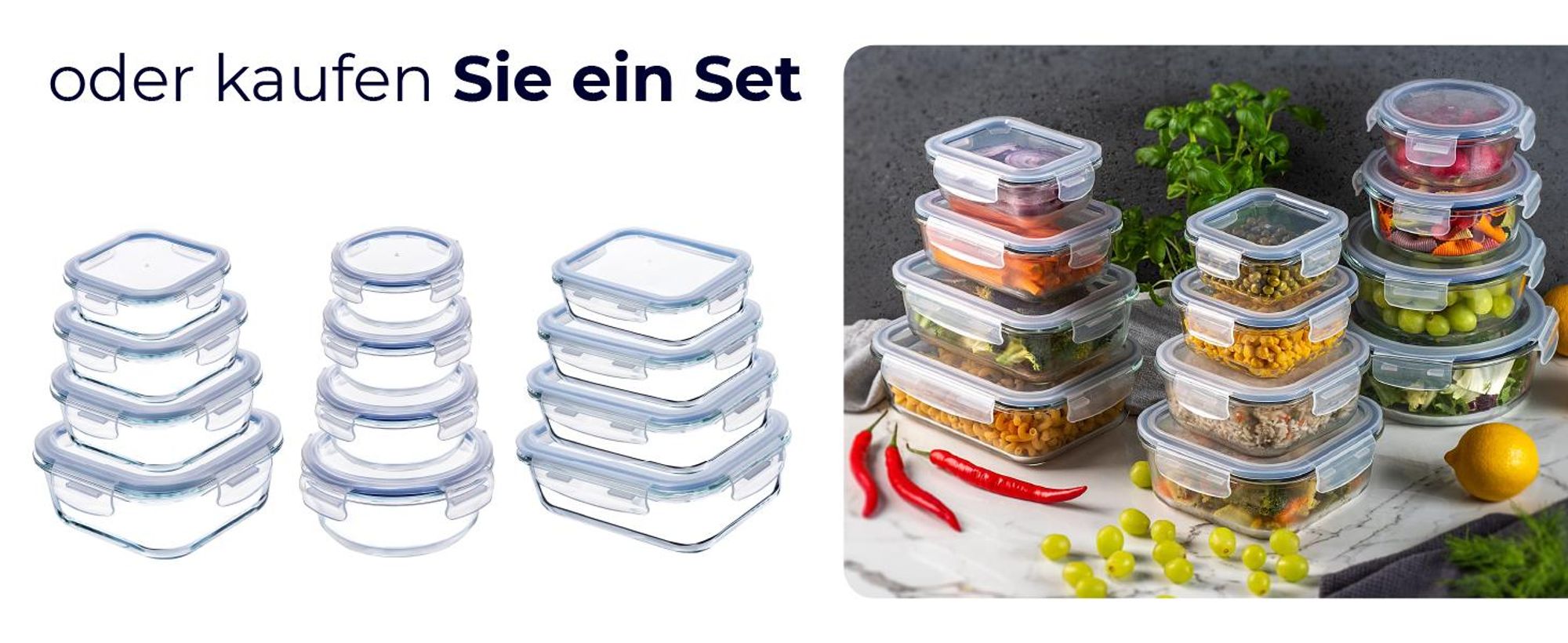 KADAX Vorratsdosen aus Glas, Spülmaschinenfeste Vorratsbehälter mit Deckel (Quadrat 320ml)