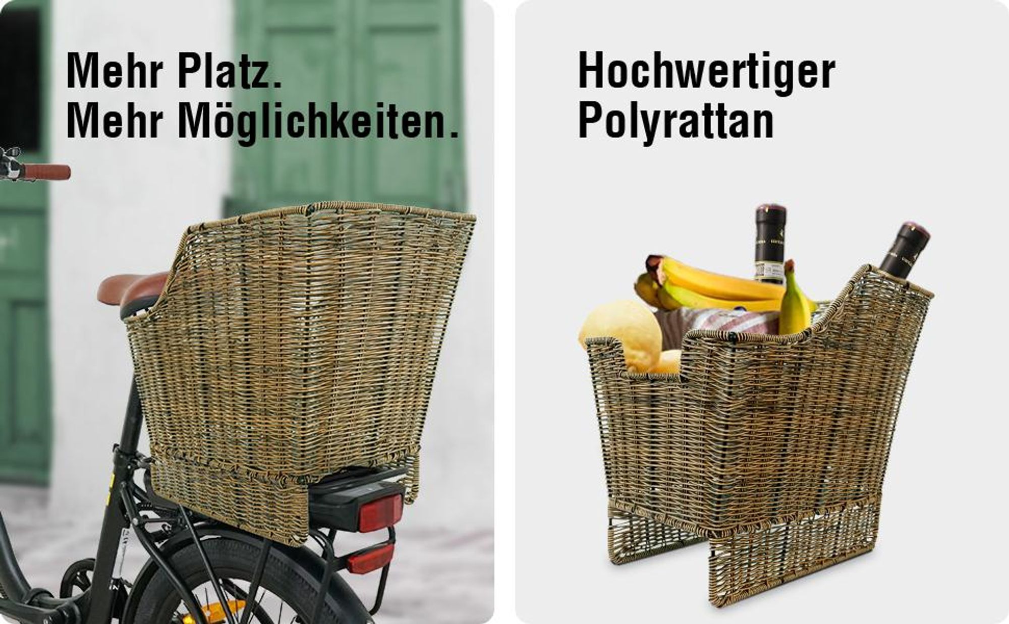 SachsenRad Fahrradkorb Hinten, Abnehmbarer Gepäckträgerkorb aus hochwertigem Polyrattan, Zubehör für E-Bikes und Citybikes