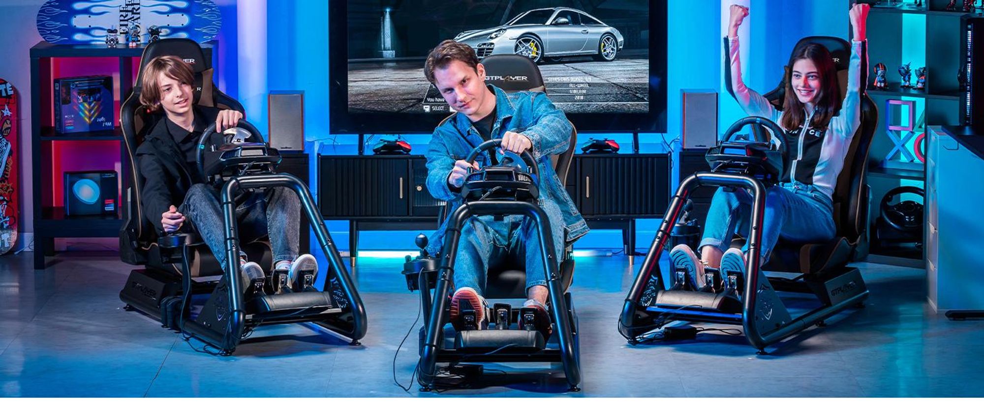 GTPLAYER cockpit simulatore, cockpit da corsa SIM, supporto volante simulatore di corse sedia da gioco supporto volante da corsa con altoparlante Bluetooth e vassoio pedaliera