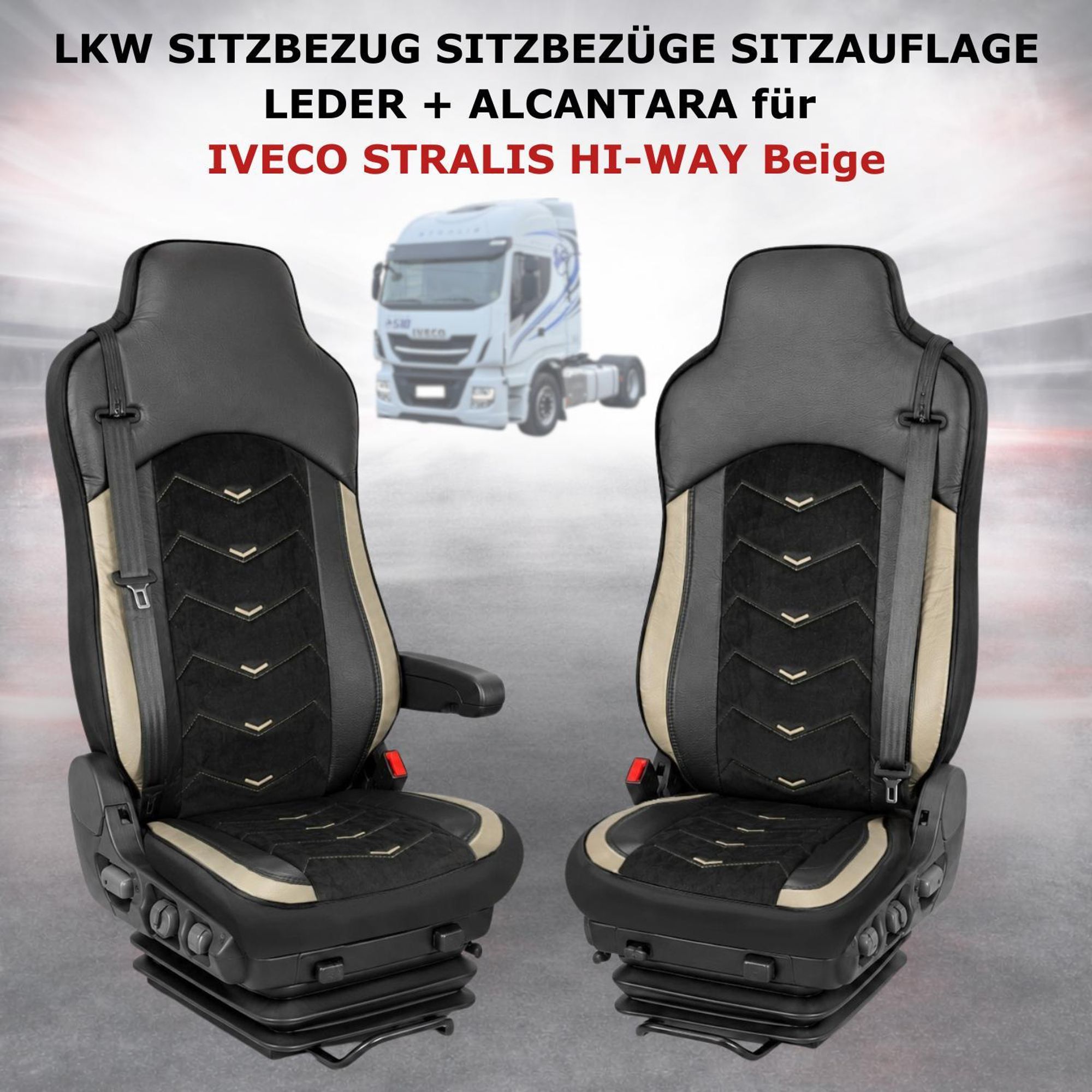 LKW SITZBEZUG SITZBEZÜGE SITZAUFLAGE LEDER + ALCANTARA IVECO STRALIS HI-WAY Beige