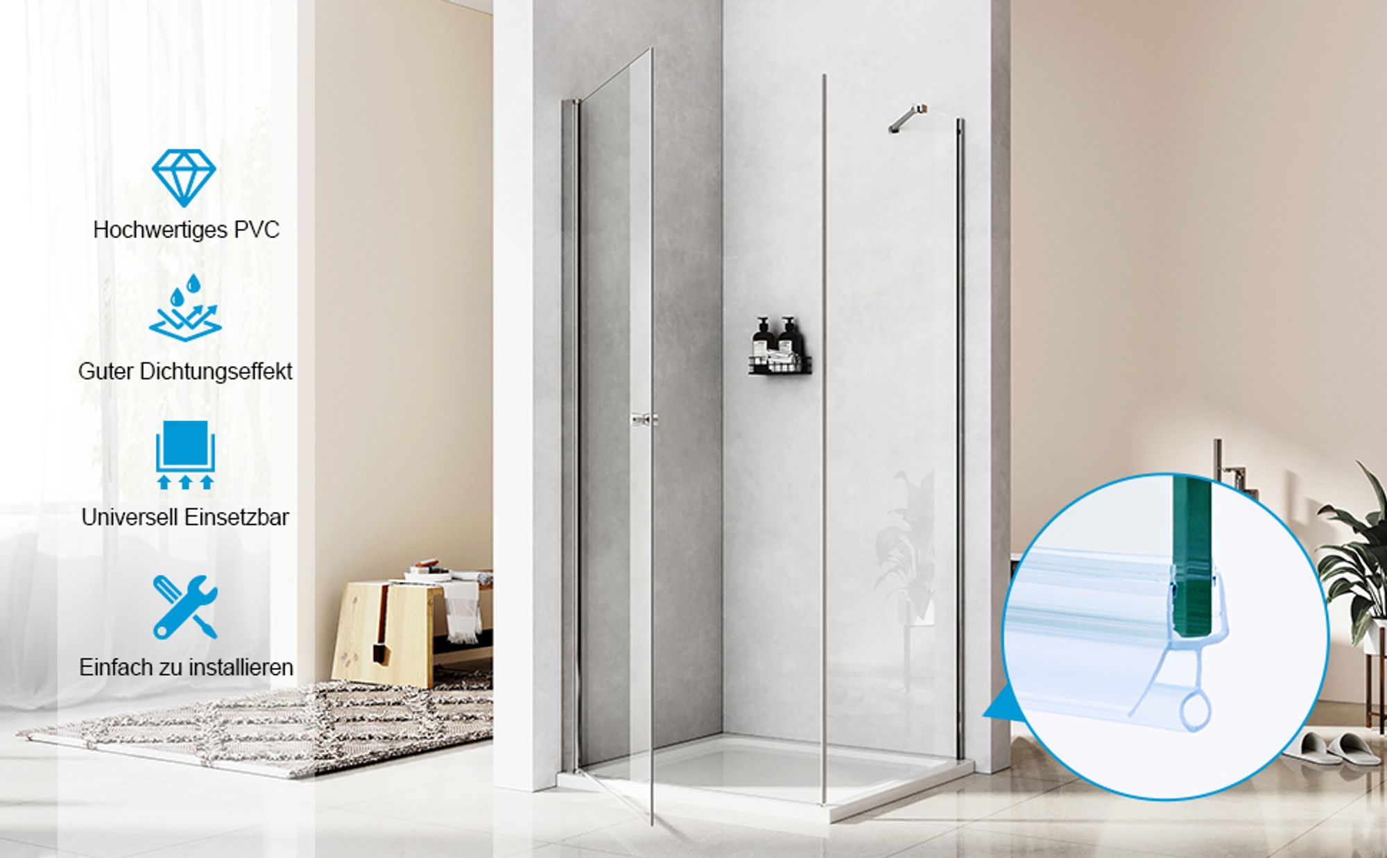 Heilmetz Duschdichtung 100cm Ersatzdichtung Duschtür für Glasstärken 4-6mm Wasserabweiser Duschkabinen-Dichtung Kleine Runde Blase TYP2
