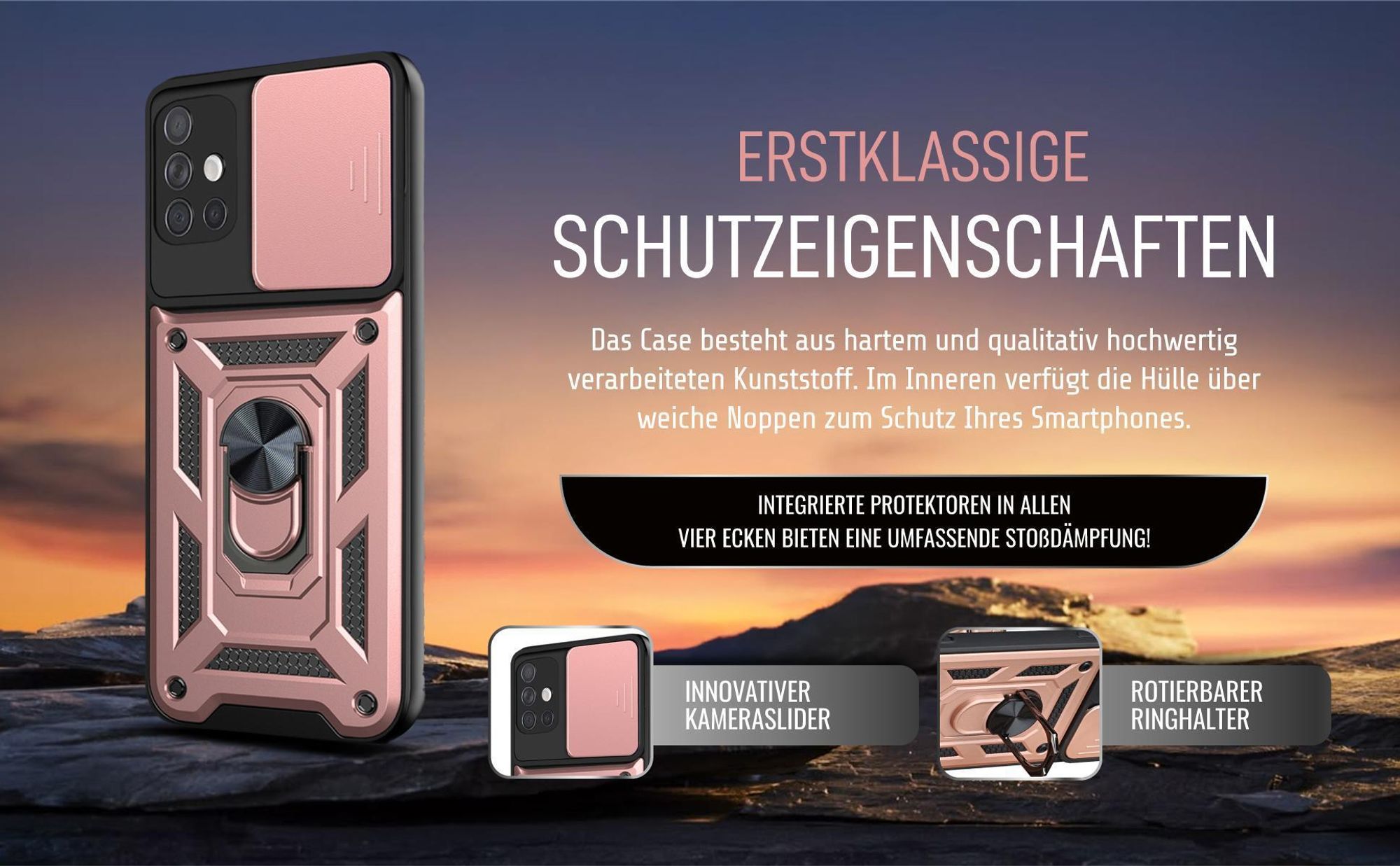 Handycase in Rosegold für Samsung Galaxy A51 mit Ringhalter