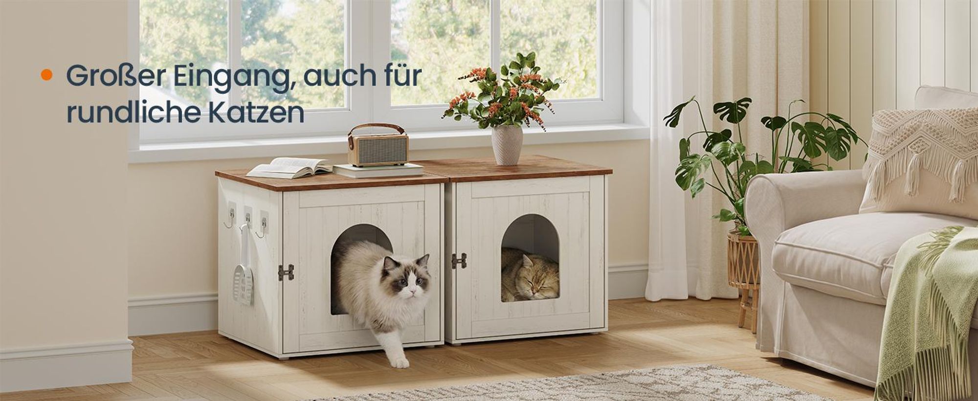 SONGMICS HOME Katzenklo-Schrank, Snapsemble – superschnelle Montage, Katzenschrank, weiß-braun