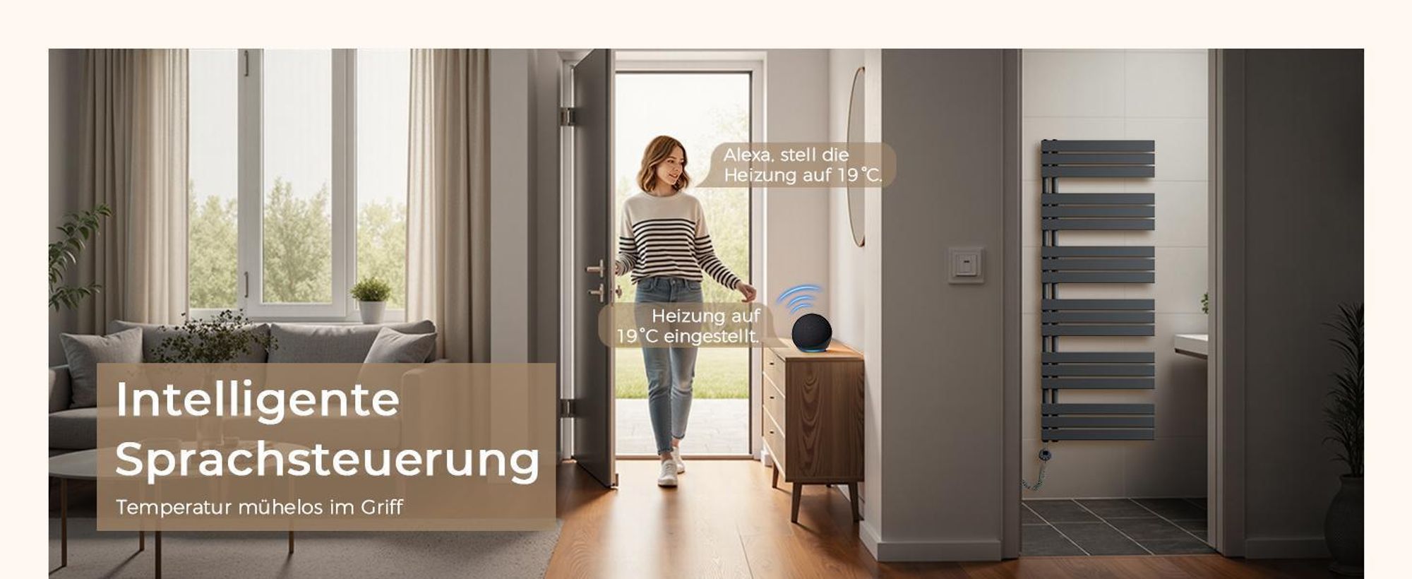 S'AFIELINA 1599x600mm Handtuchheizkörper Elektrisch, Badheizkörper Elektrisch mit Thermostat,WiFi,programmierbarem Timer,LCD-Anzeige,1000 W,Anthrazit