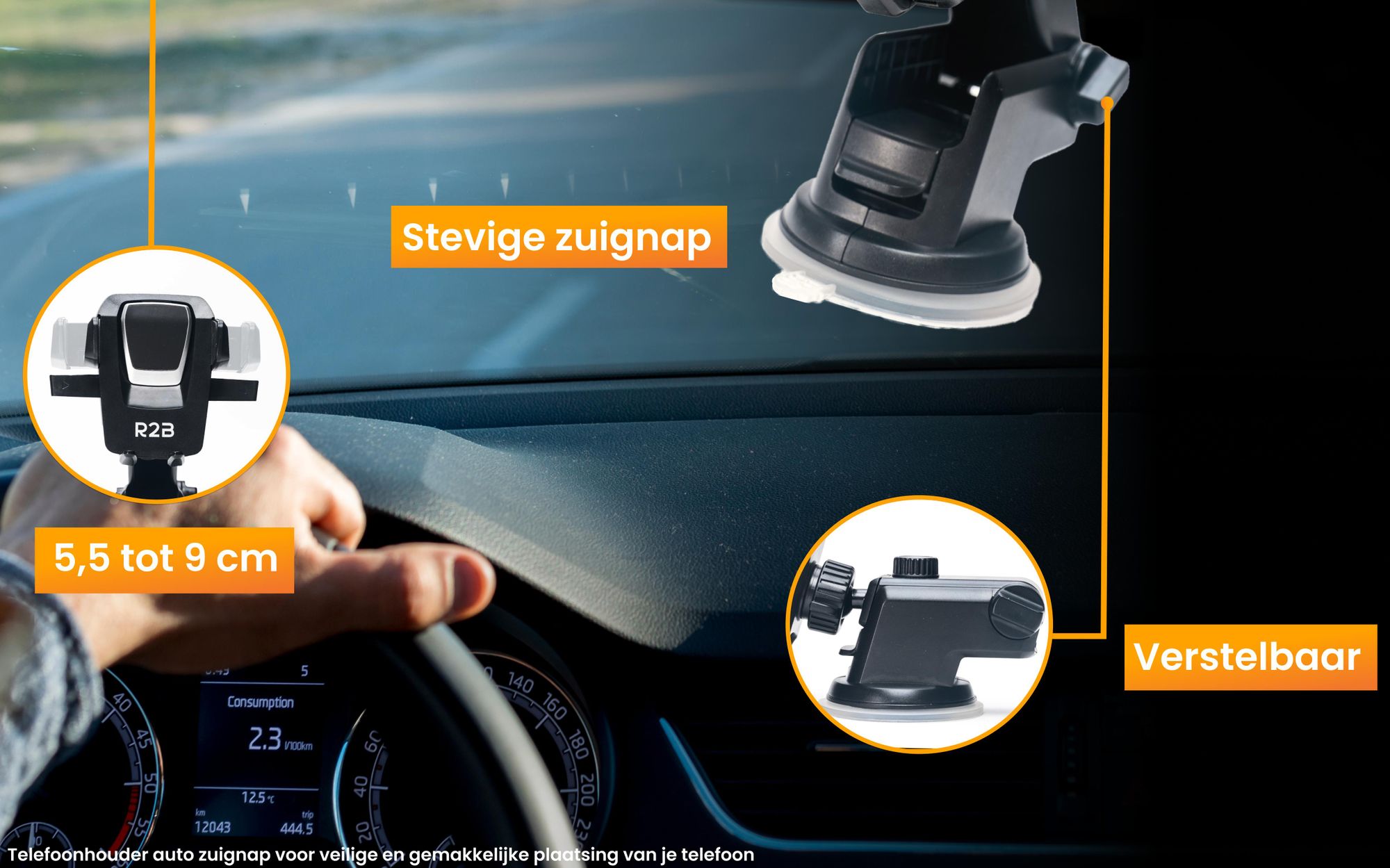 R2B Telefoonhouder Auto met Zuignap – Dashboard & Voorruit