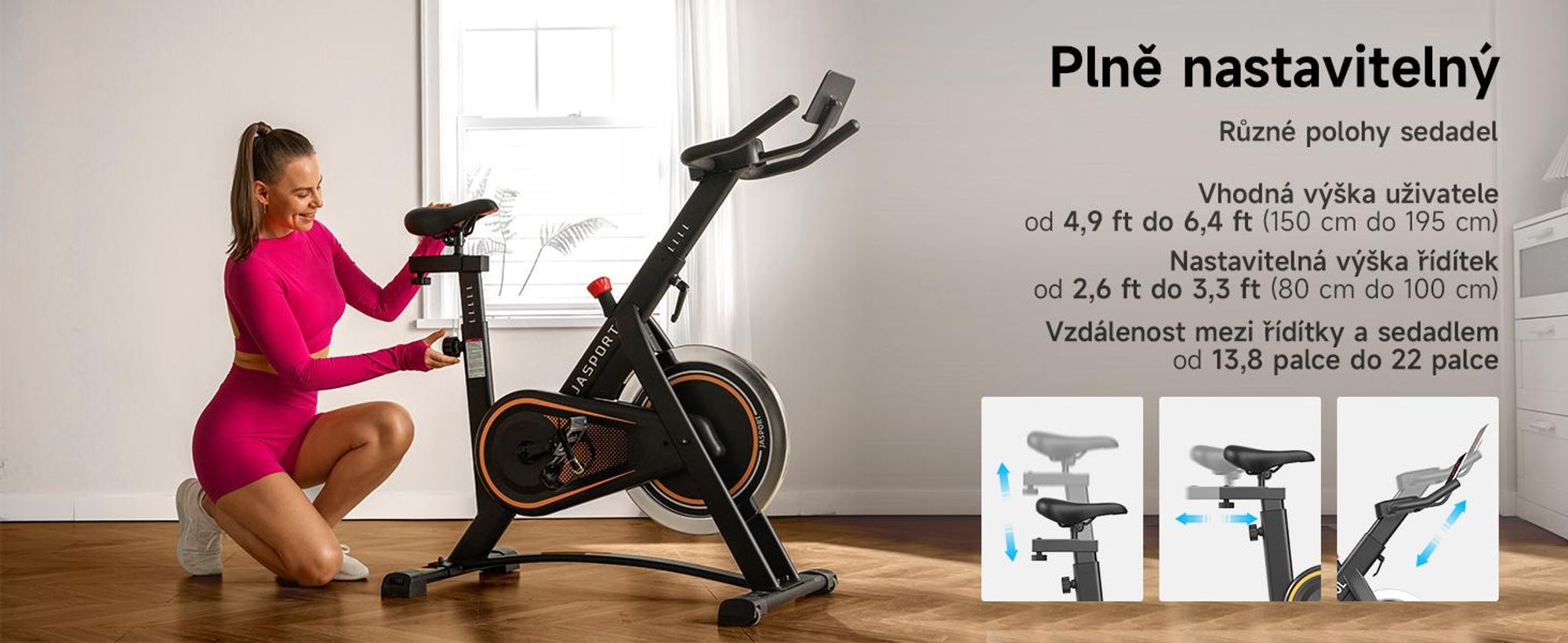 JASPORT A3 ergometer - tichý vnútorný bicykel na vytrvalostný tréning s držiakom na tablet a pohodlným sedadlom, ideálny na tréning v domácnosti